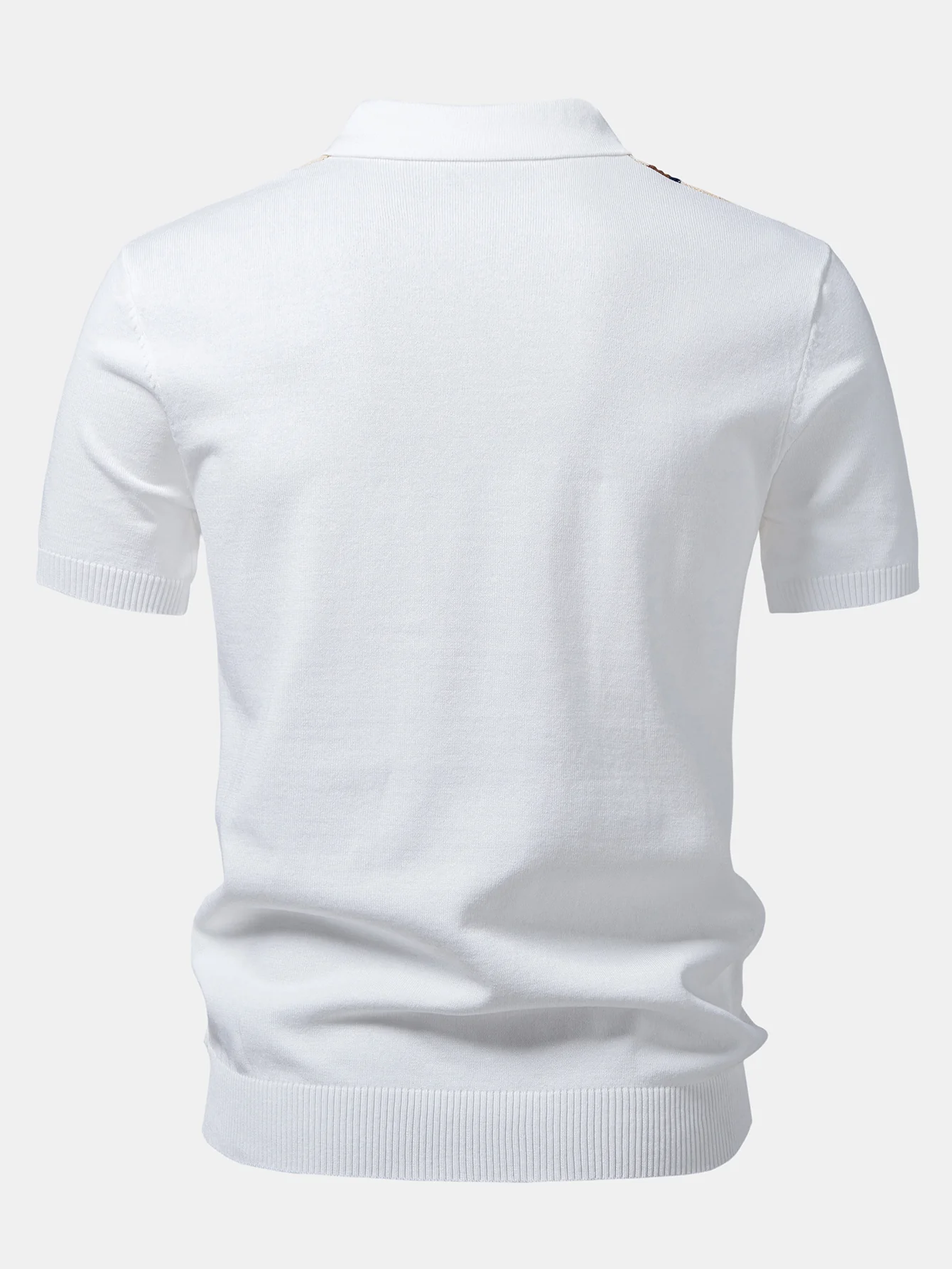 Contrast Striped Geometric zipper Knit Polo - Image 4