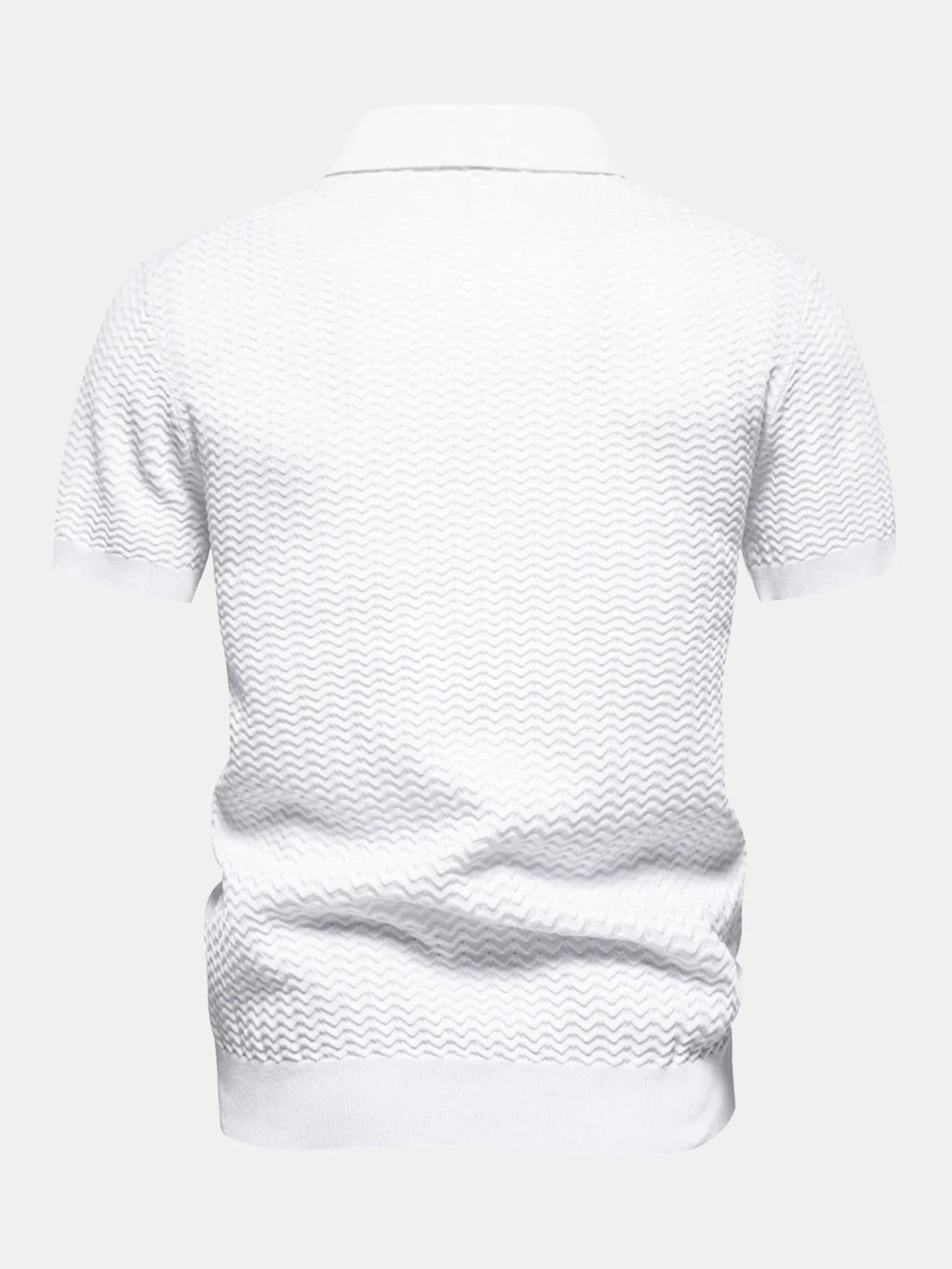 Kontrastreiches, strukturiertes Jacquard-Strick-Poloshirt mit Reißverschluss - Image 4