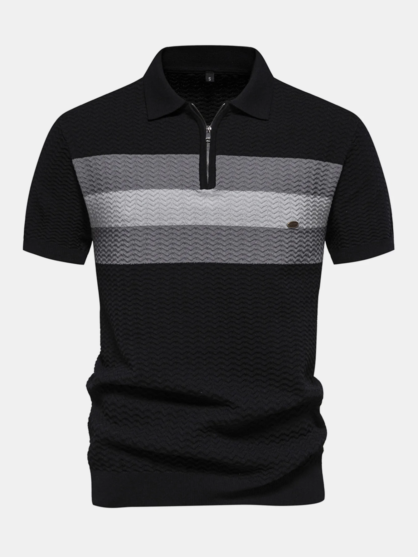 Kontrastreiches, strukturiertes Jacquard-Strick-Poloshirt mit Reißverschluss - Image 5