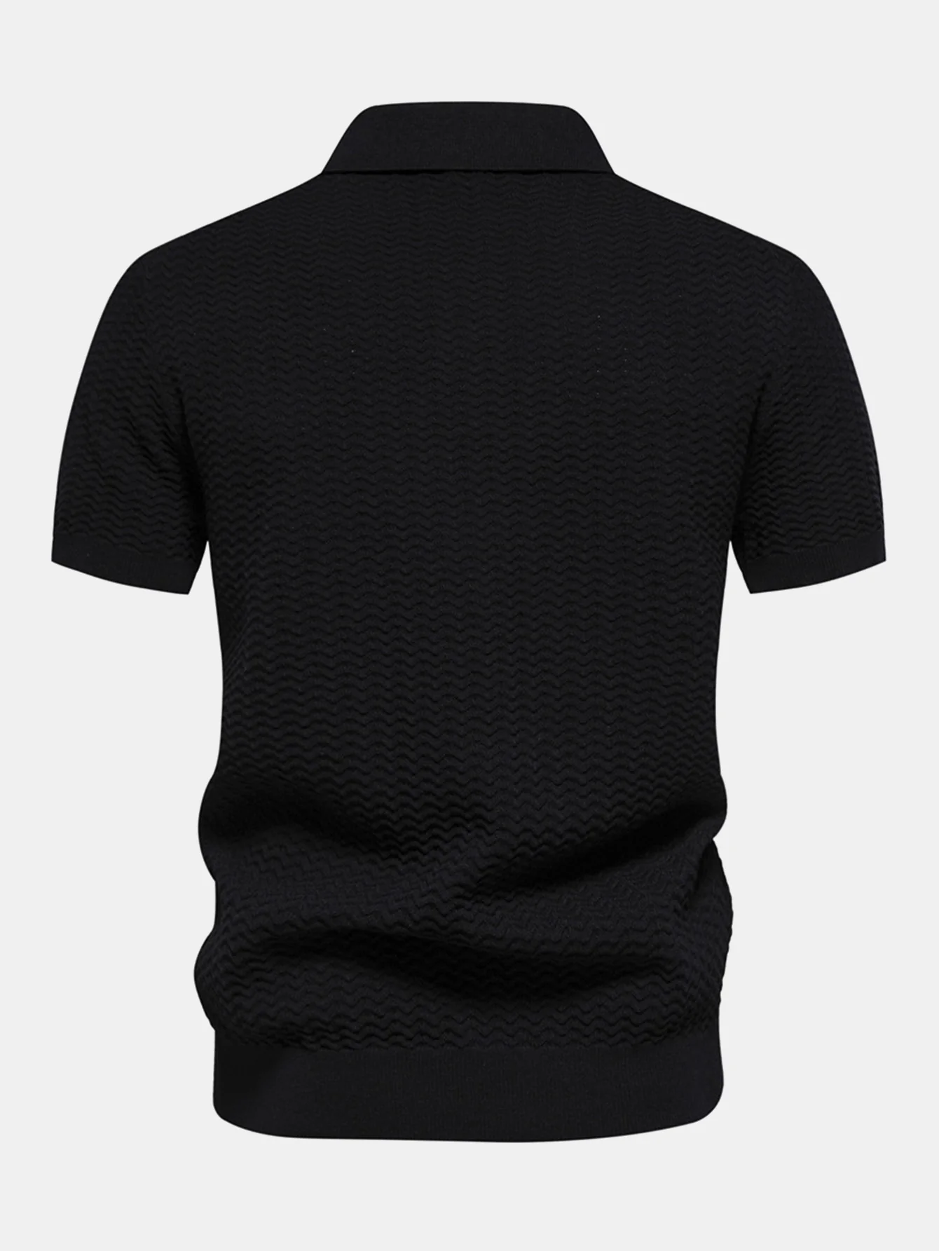 Kontrastreiches, strukturiertes Jacquard-Strick-Poloshirt mit Reißverschluss - Image 6