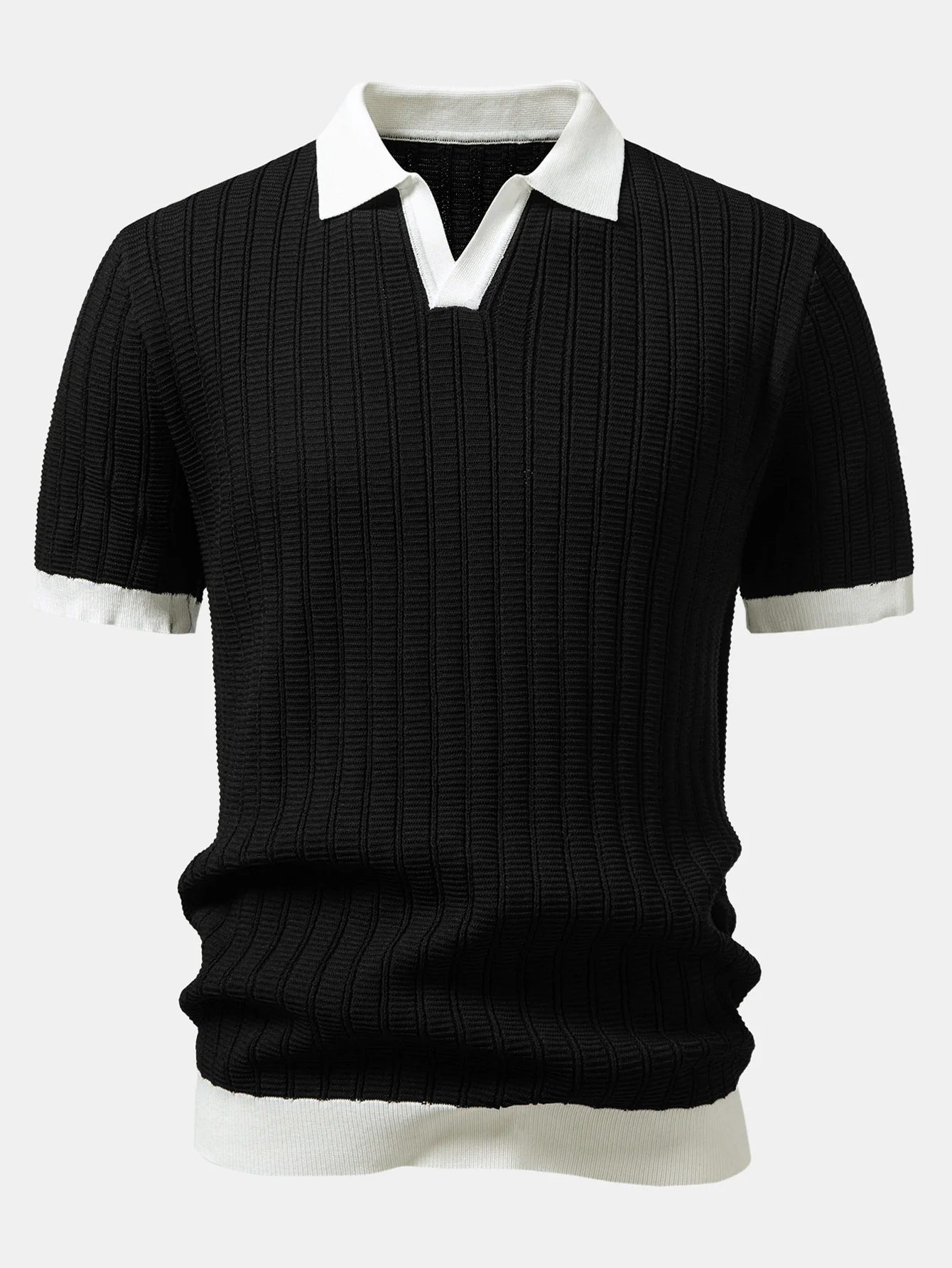 Contrast Textured Johnny Collar Knit Polo & Crinkle Textured Straight Leg Pants - Image 11