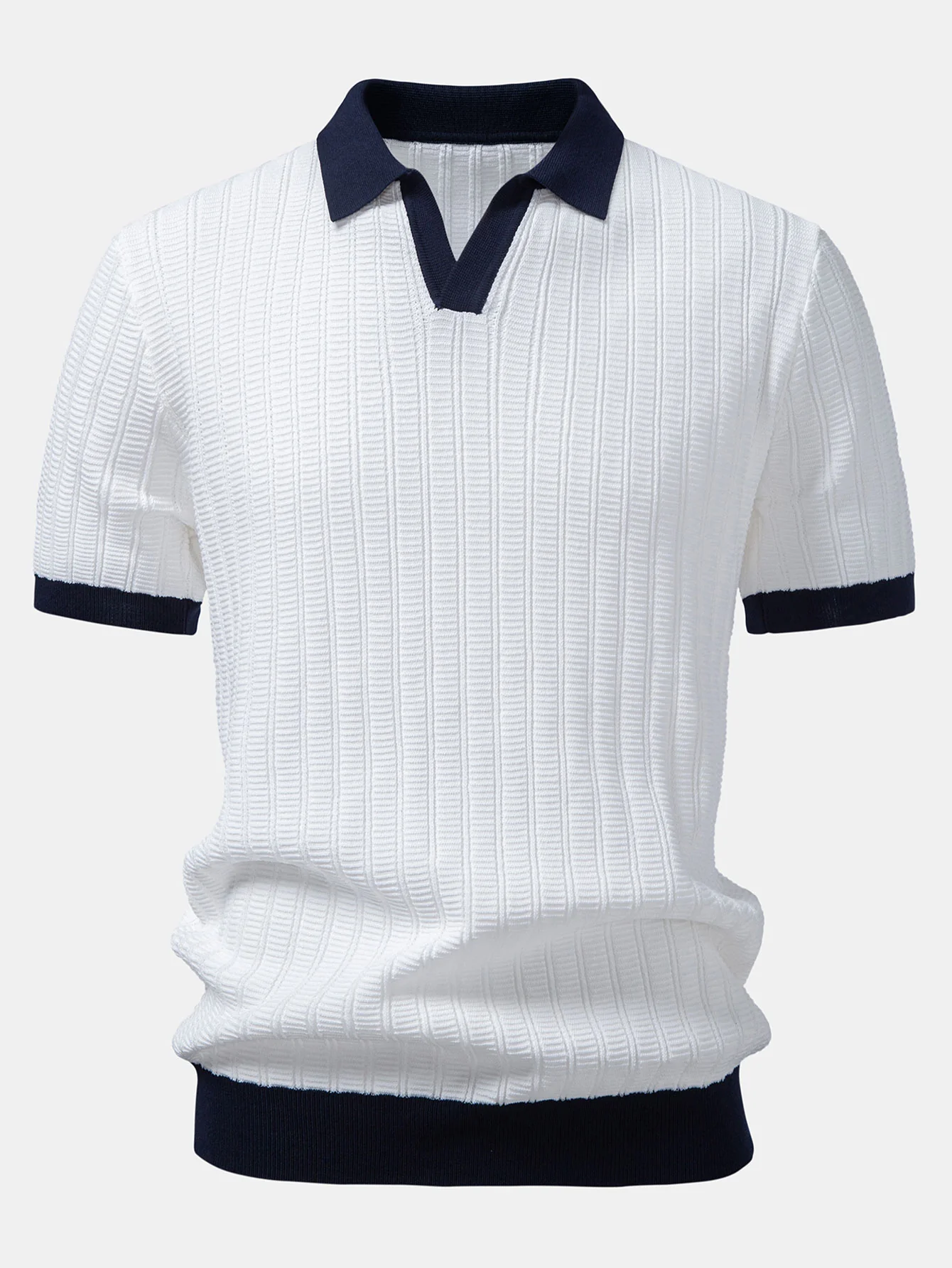 Contrast Textured Johnny Collar Knit Polo & Crinkle Textured Straight Leg Pants - Image 5