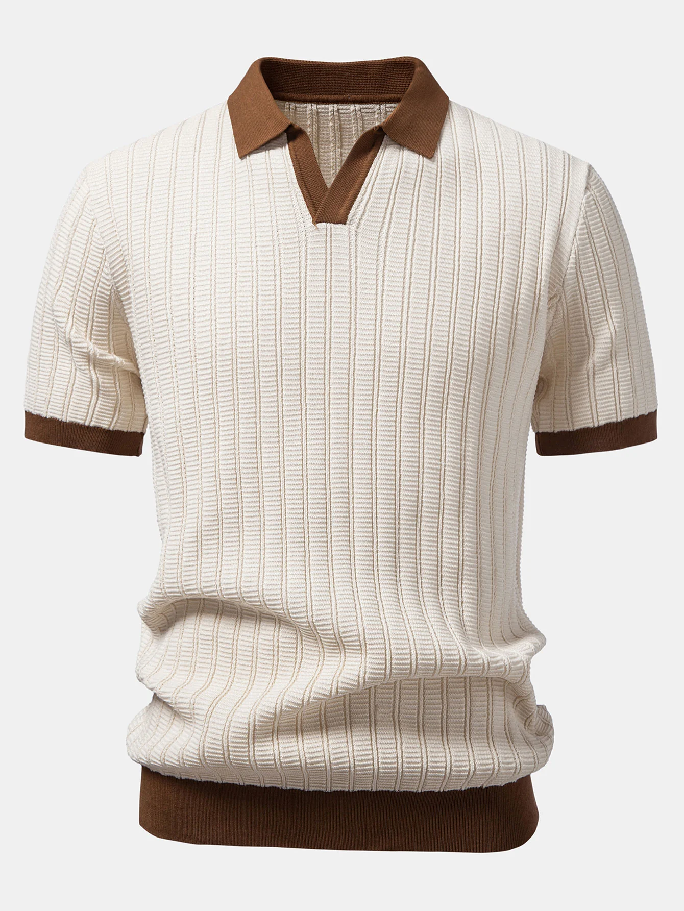 Contrast Textured Johnny Collar Knit Polo & Crinkle Textured Straight Leg Pants - Image 7