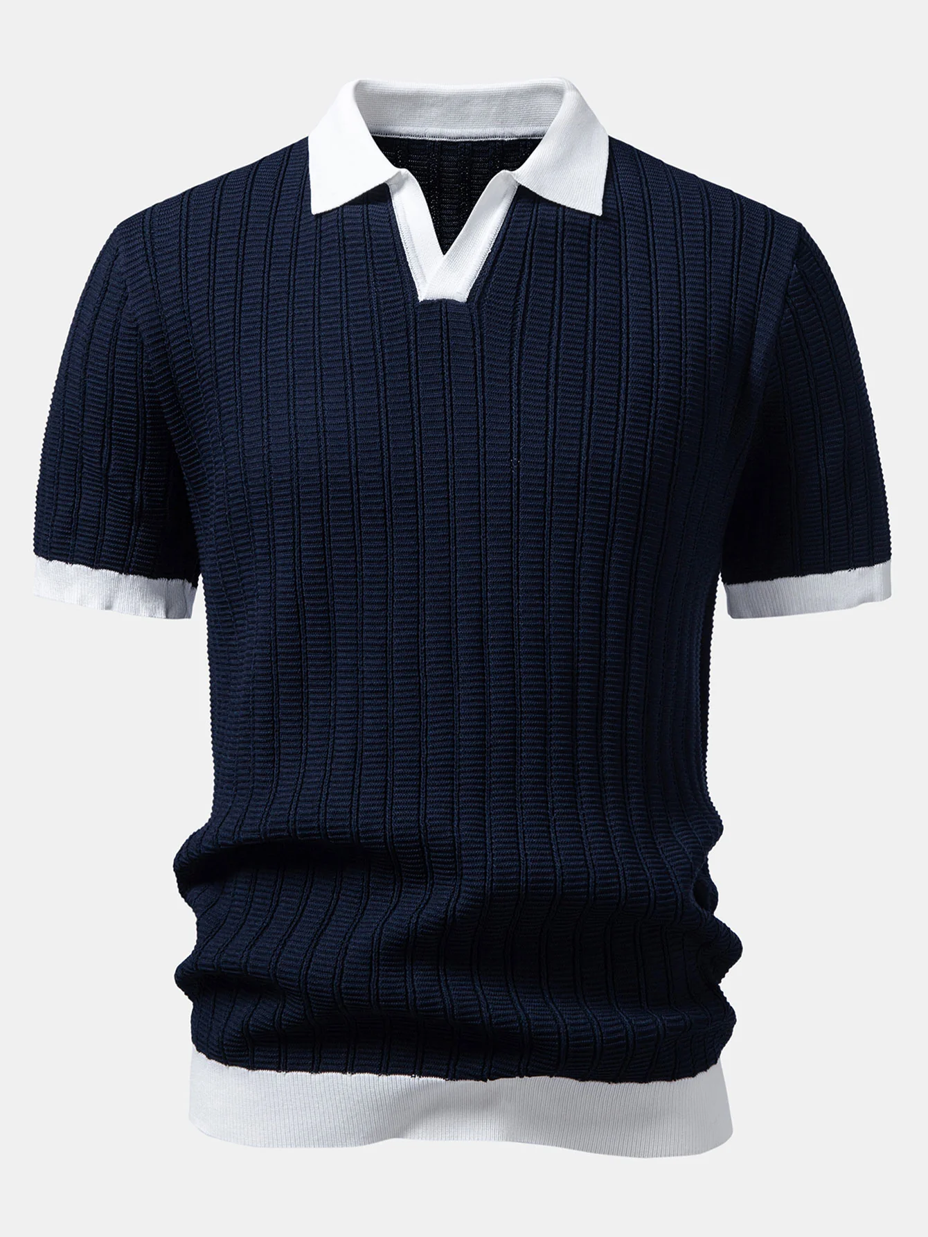 Contrast Textured Johnny Collar Knit Polo & Crinkle Textured Straight Leg Pants - Image 9
