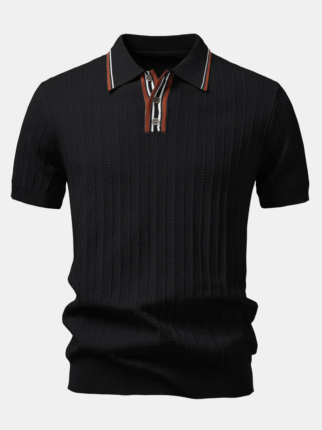 Contrast Textured Knit Polo - Image 3