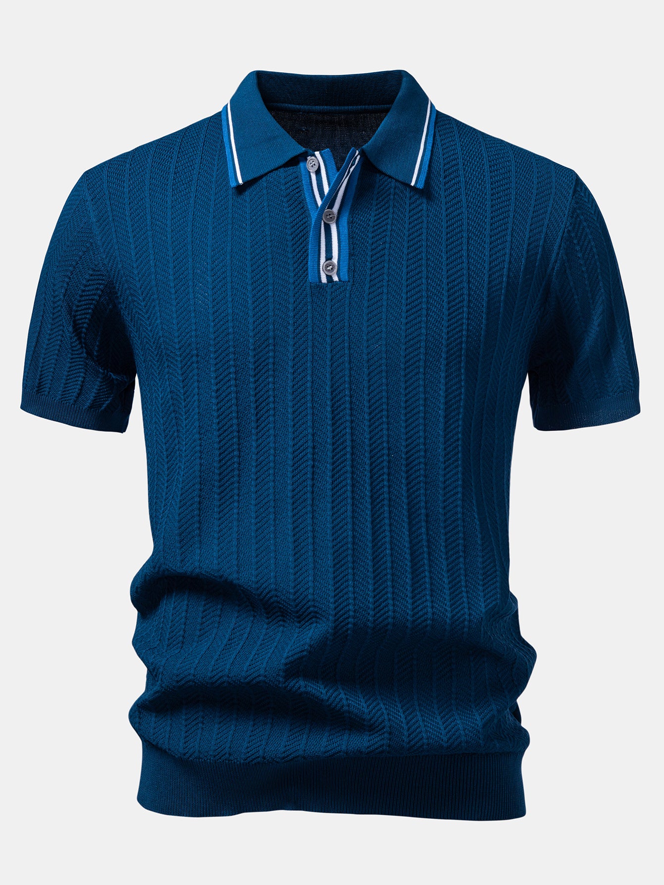 Contrast Textured Knit Polo - Image 5