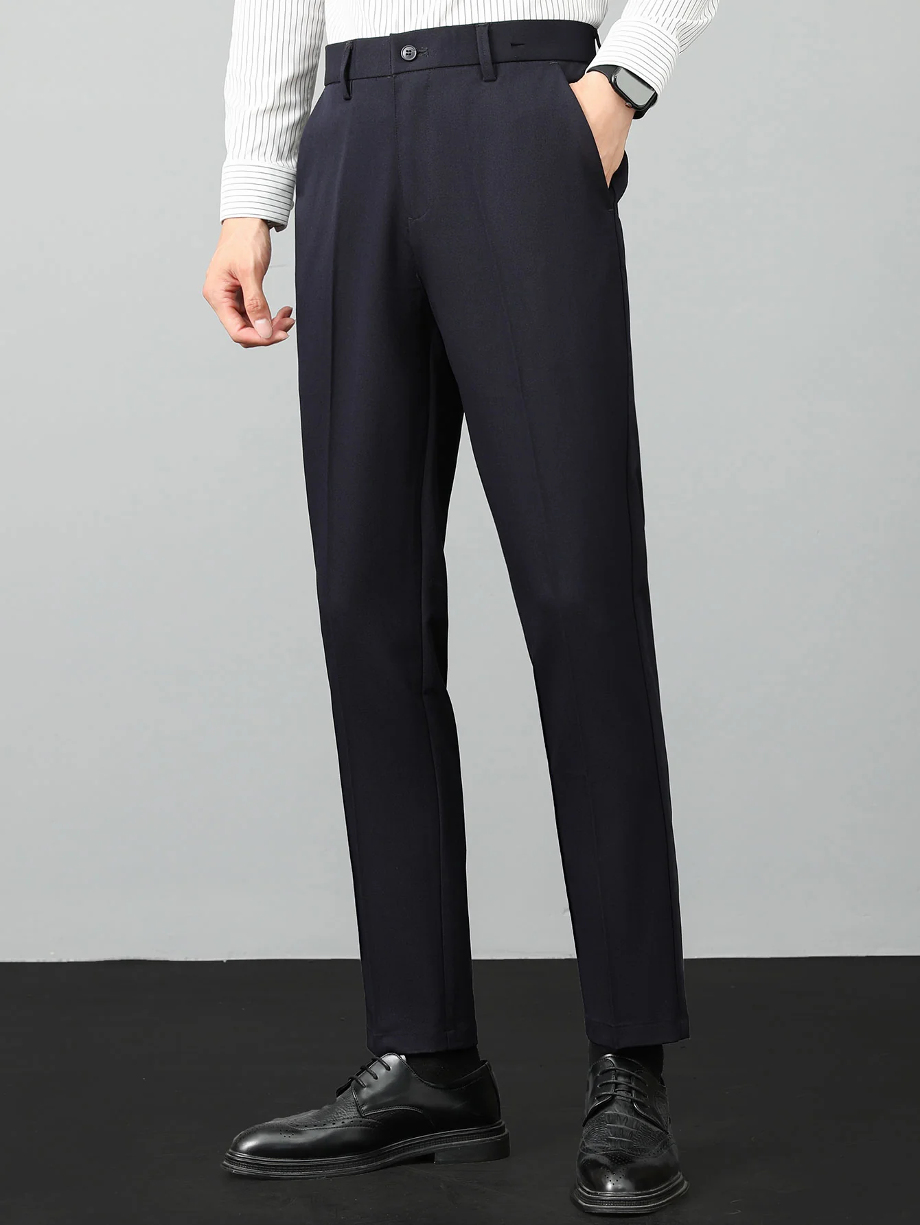 Contrast Textured Knit Polo & Slim Fit Tapered Trousers - Image 10