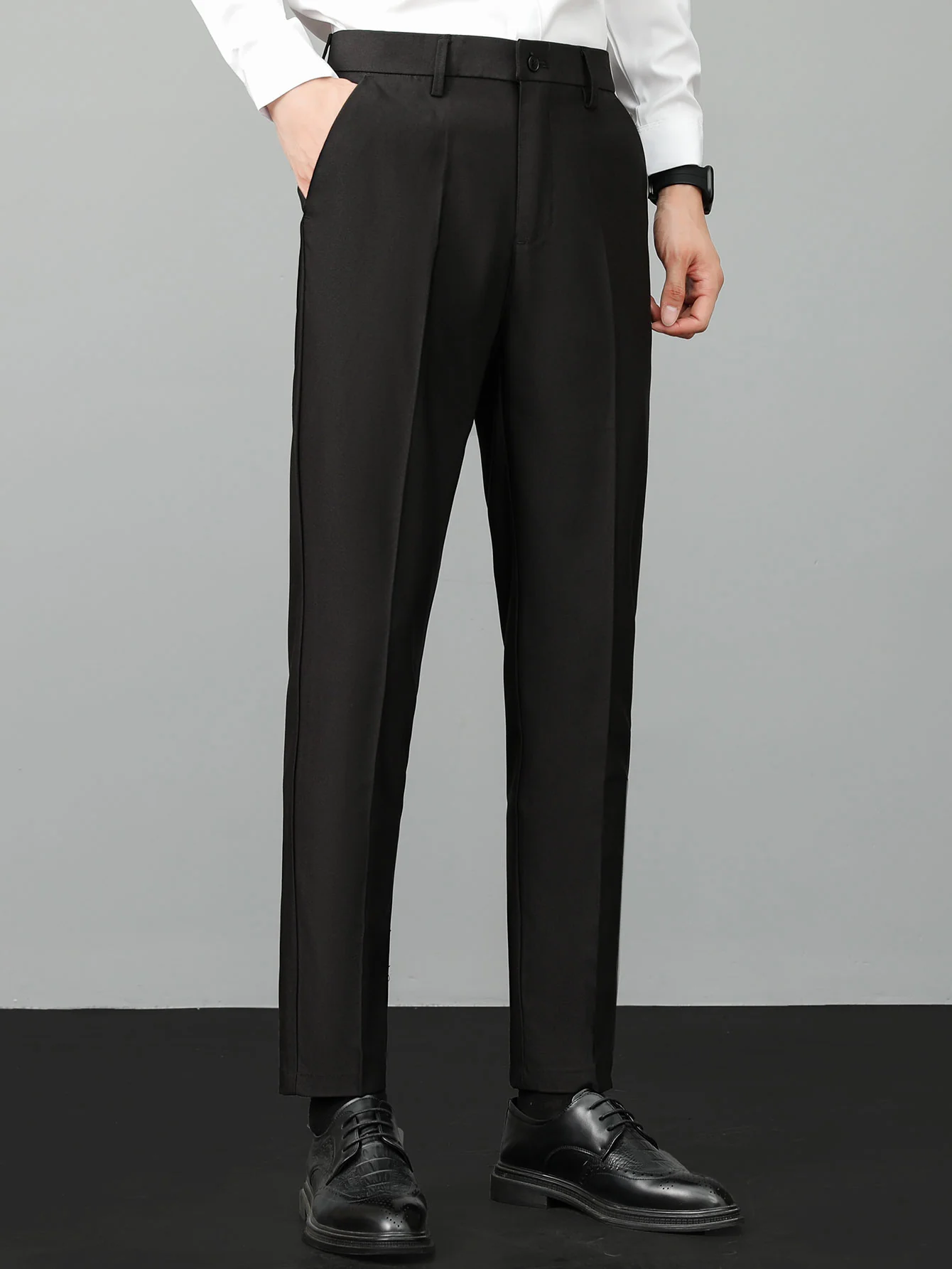 Contrast Textured Knit Polo & Slim Fit Tapered Trousers - Image 15