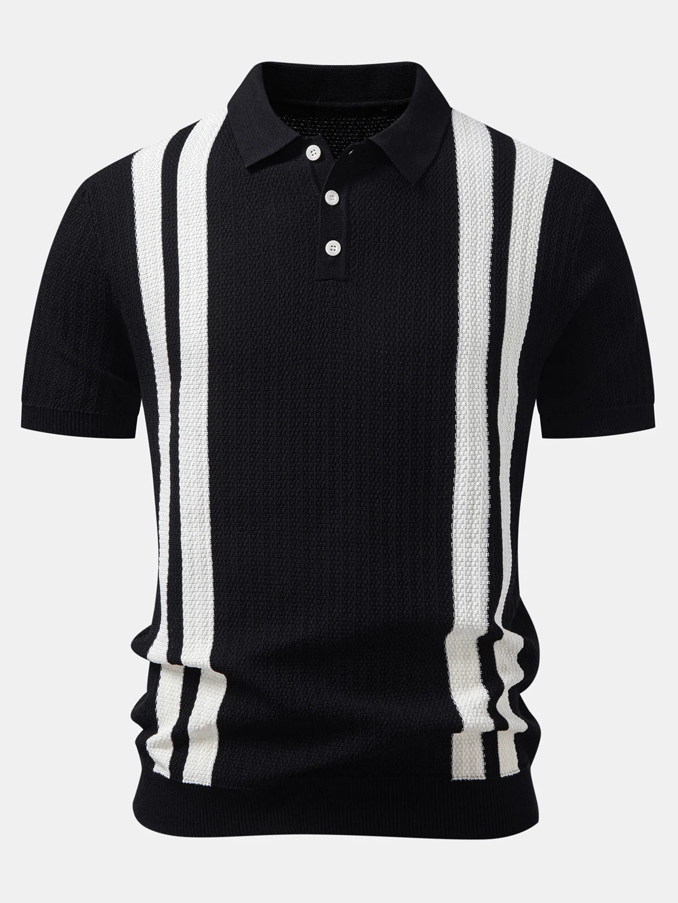 Contrast Textured Knit Polo & Slim Fit Tapered Trousers - Image 3