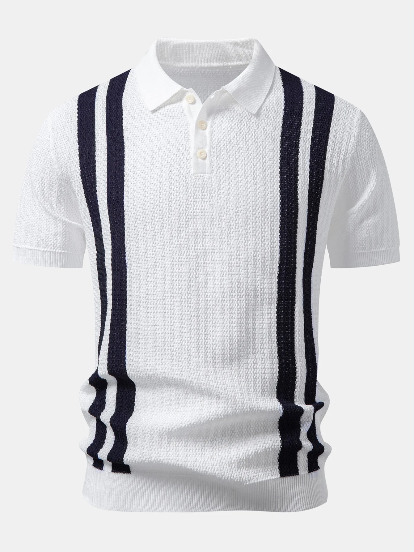 Contrast Textured Knit Polo & Slim Fit Tapered Trousers - Image 5