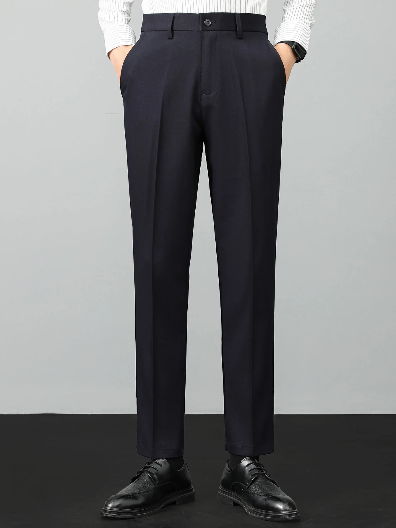 Contrast Textured Knit Polo & Slim Fit Tapered Trousers - Image 9