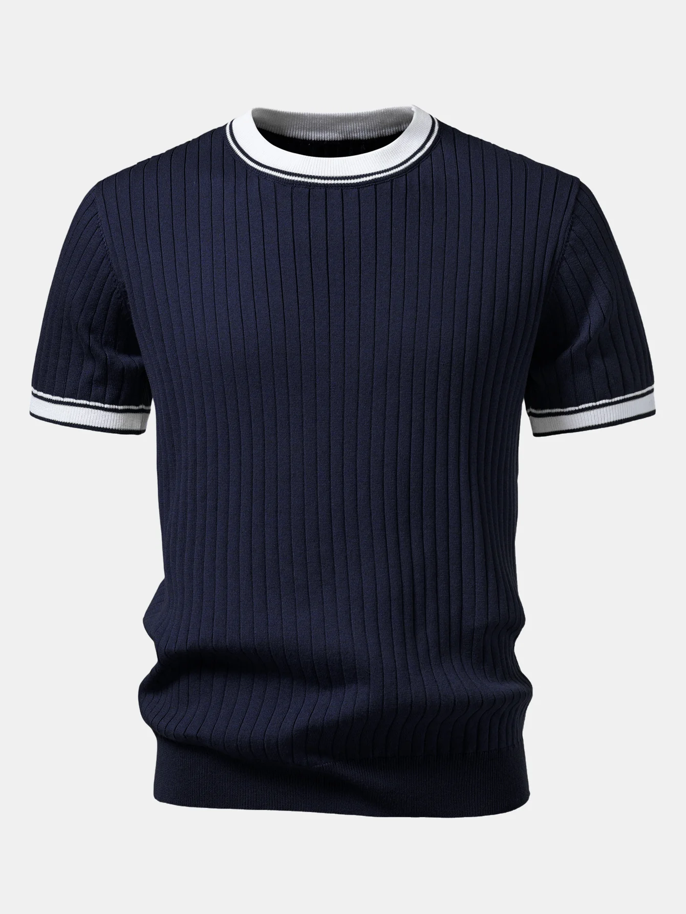 Contrast Trim Crew Neck Knit T-Shirt - Image 11