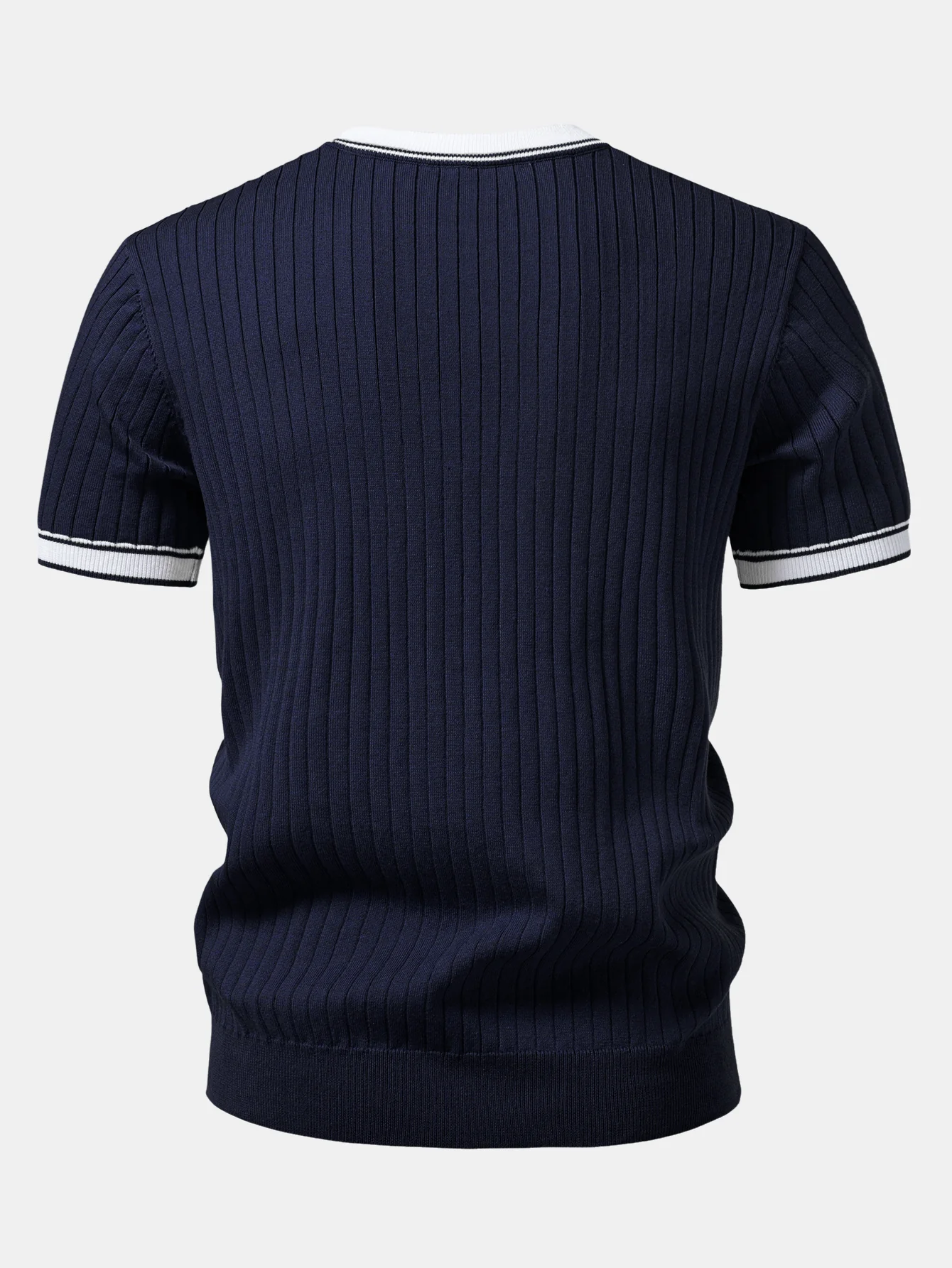 Contrast Trim Crew Neck Knit T-Shirt - Image 12