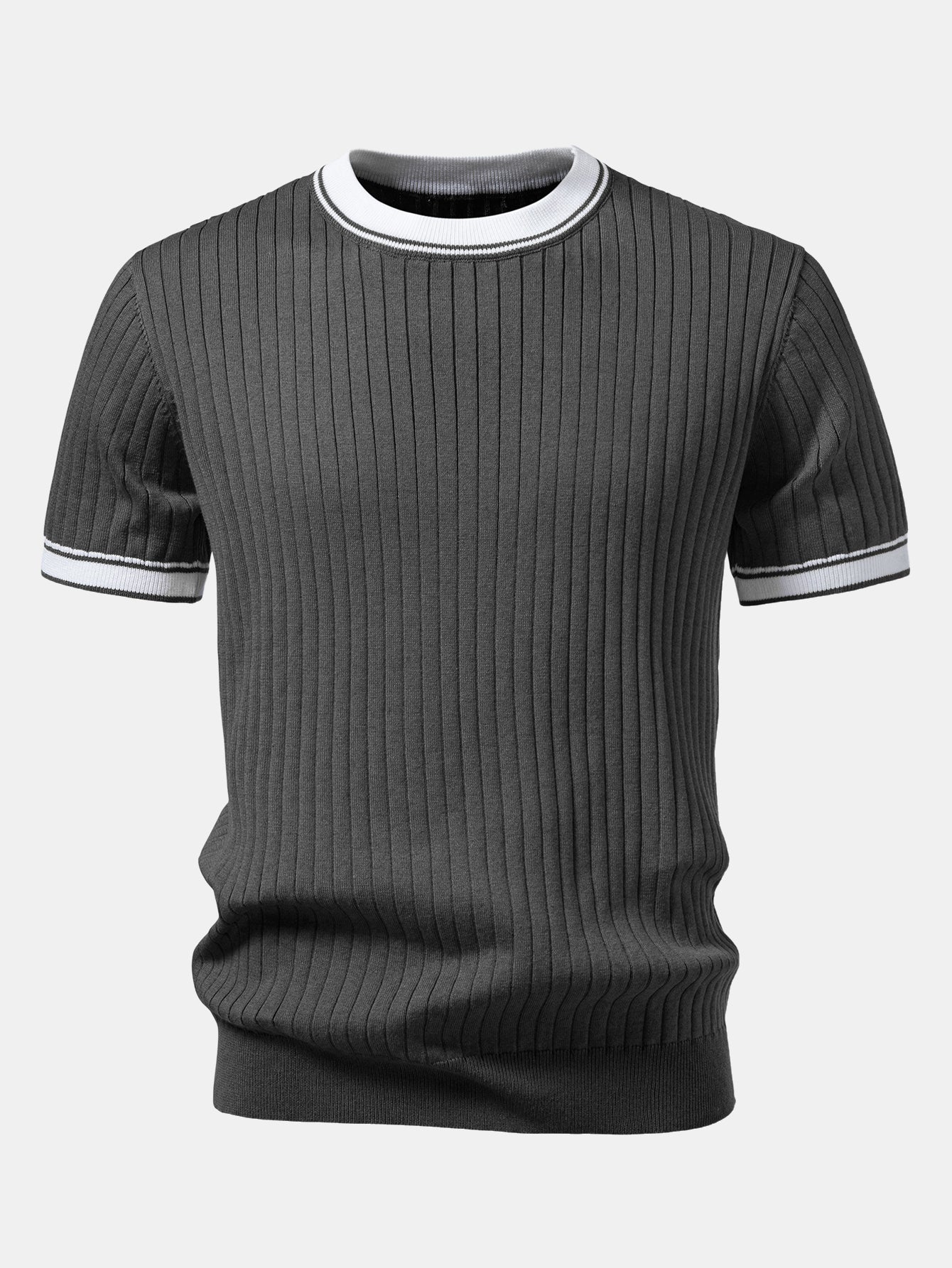 Contrast Trim Crew Neck Knit T-Shirt - Image 13