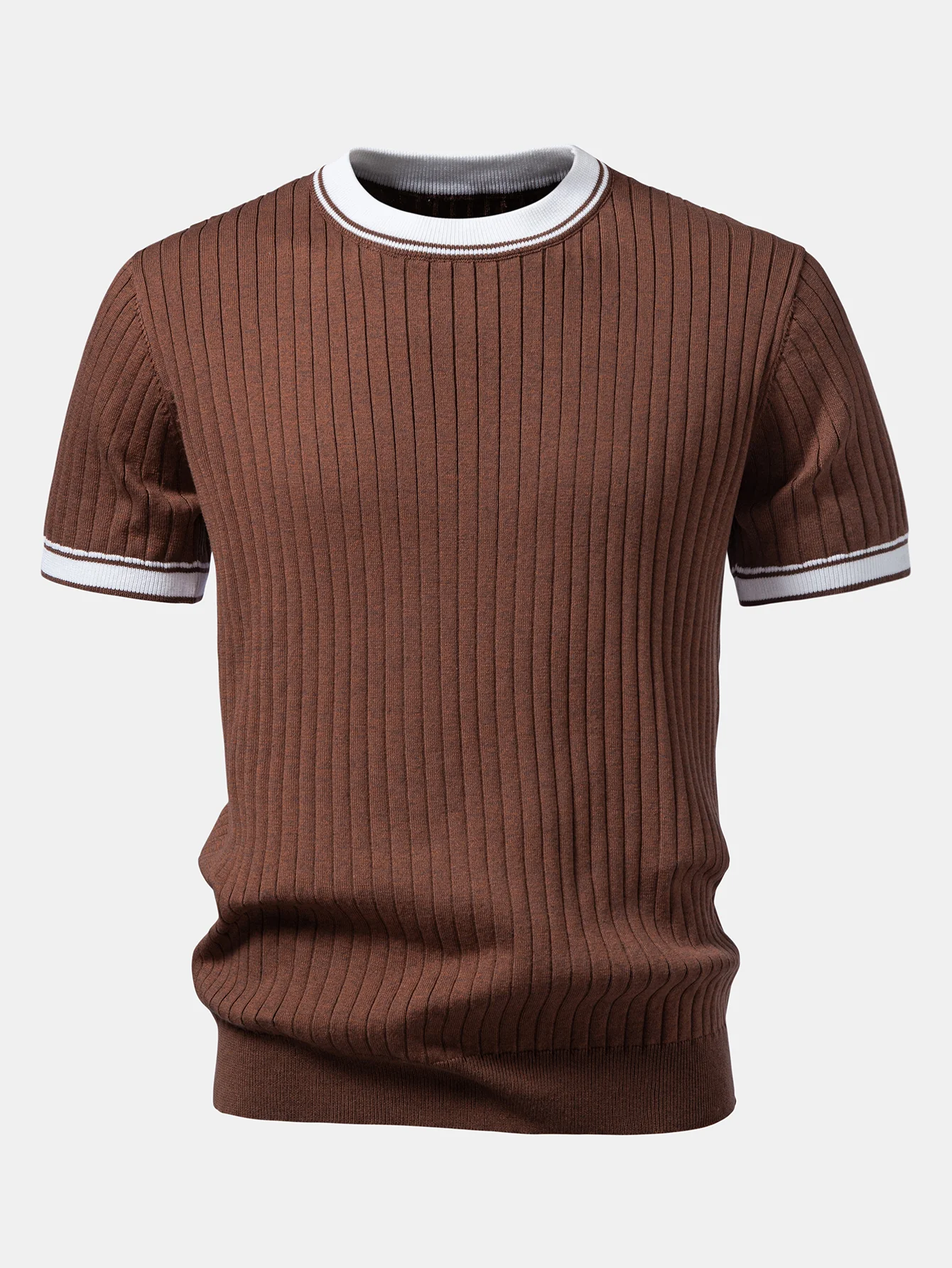 Contrast Trim Crew Neck Knit T-Shirt - Image 15