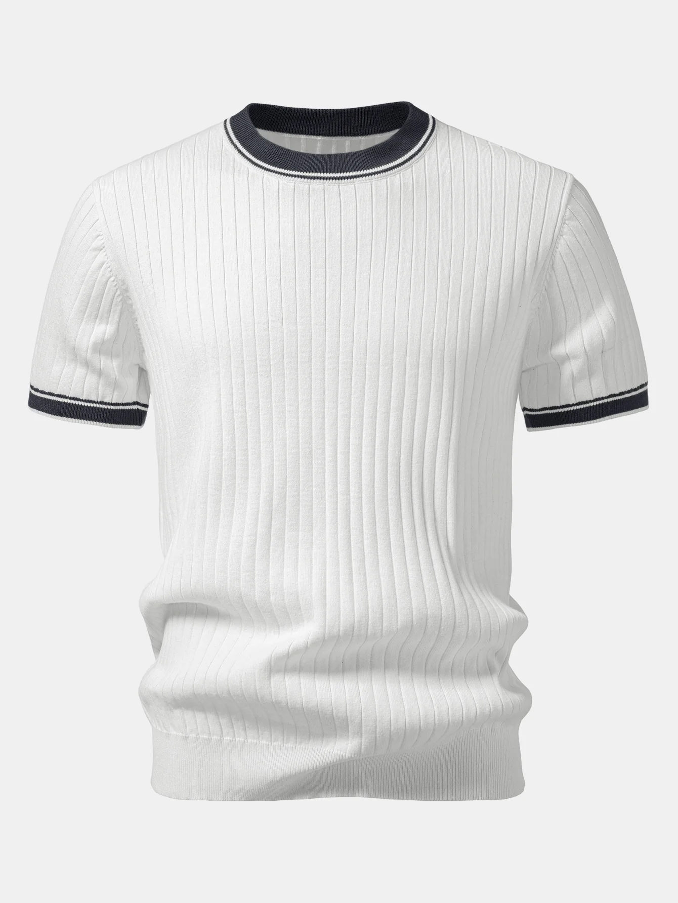 Contrast Trim Crew Neck Knit T-Shirt - Image 3