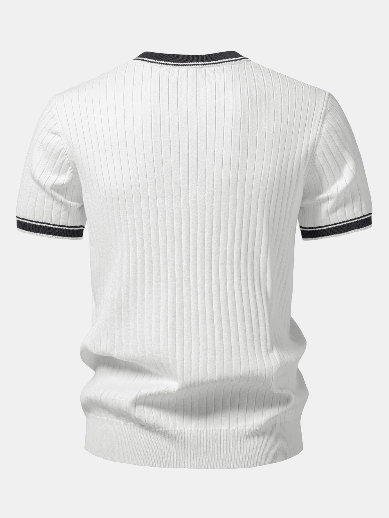 Contrast Trim Crew Neck Knit T-Shirt - Image 4
