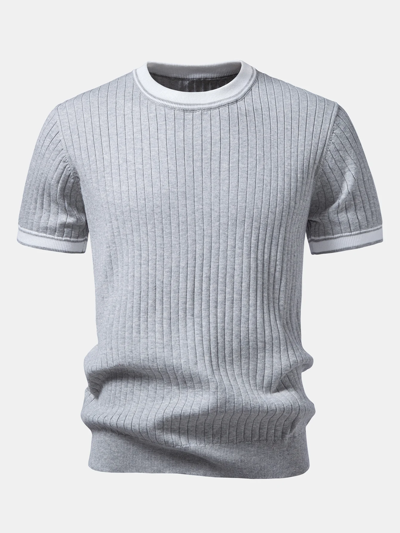Contrast Trim Crew Neck Knit T-Shirt - Image 7