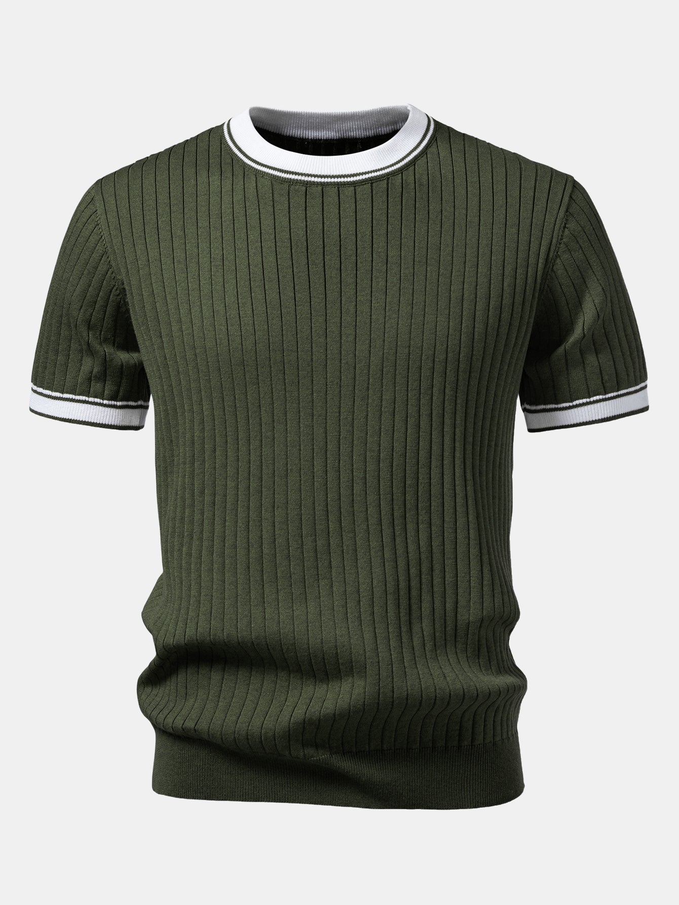Contrast Trim Crew Neck Knit T-Shirt - Image 9