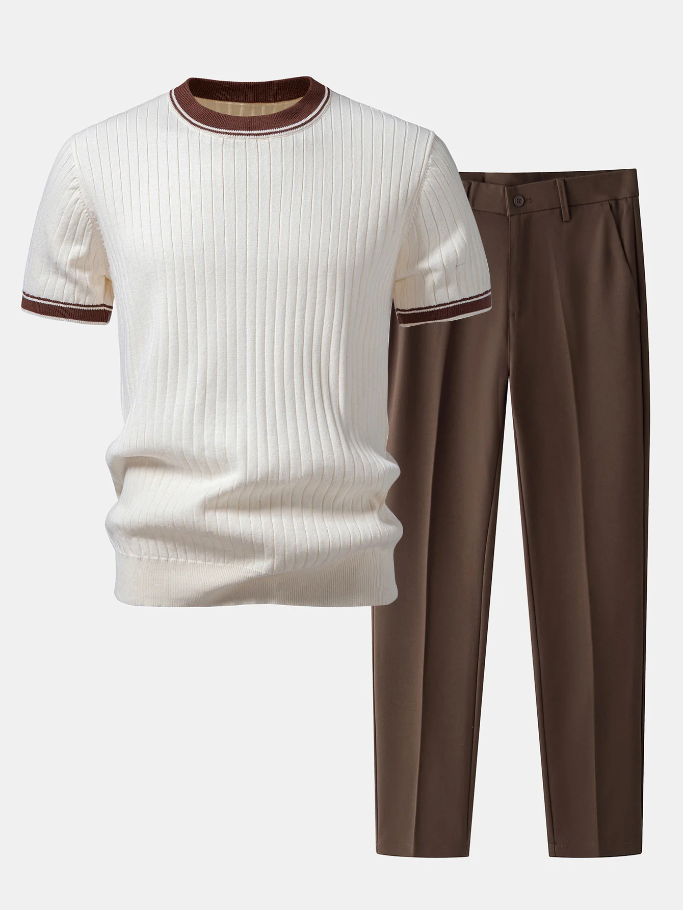 Contrast Trim Crew Neck Knit T-Shirt & Slim Fit Tapered Trousers