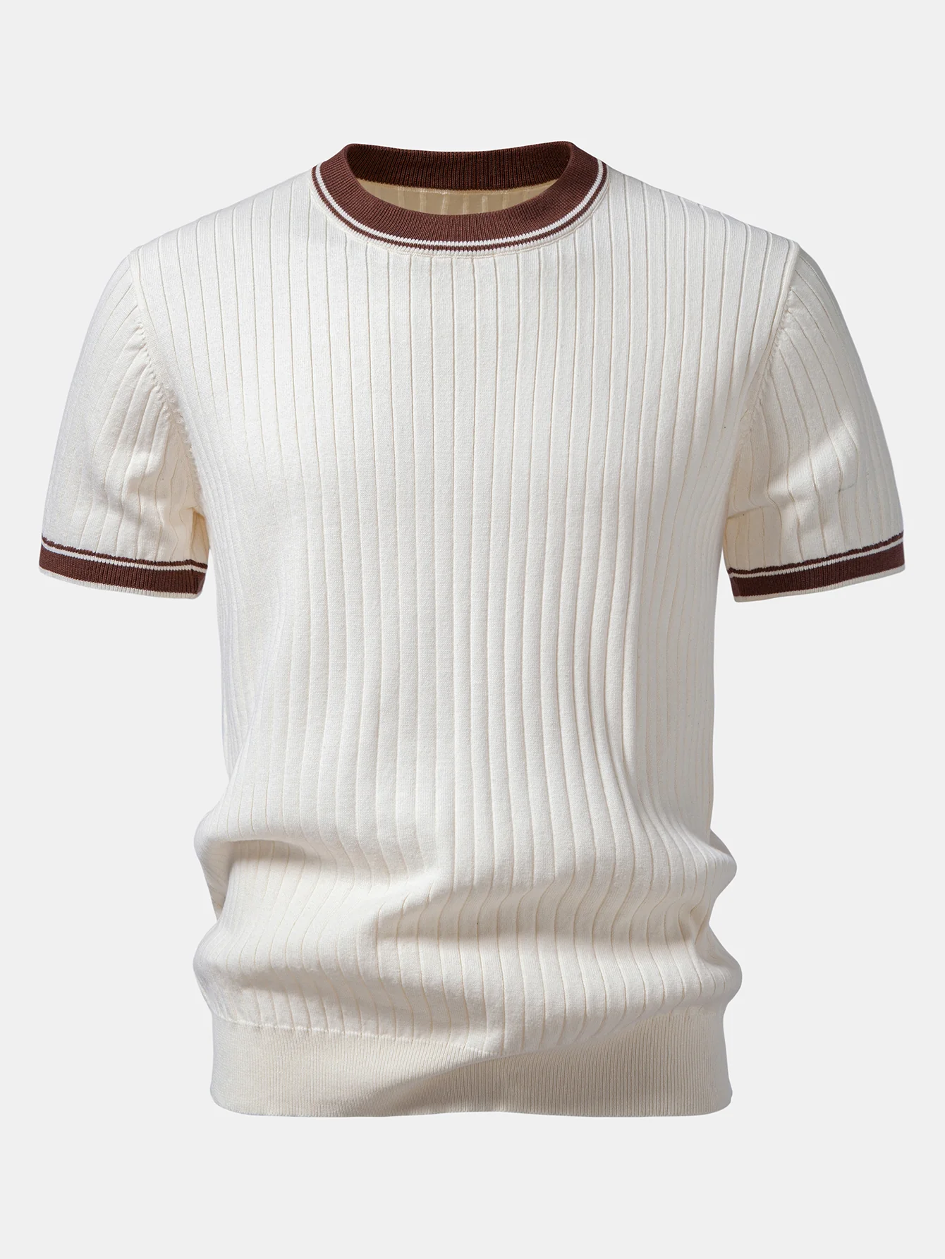 Contrast Trim Crew Neck Knit T-Shirt & Slim Fit Tapered Trousers - Image 3