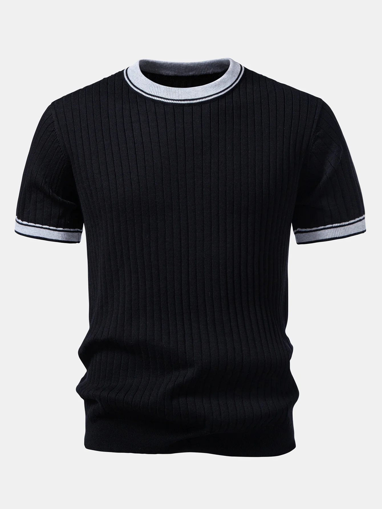 Contrast Trim Crew Neck Knit T-Shirt & Slim Fit Tapered Trousers - Image 5