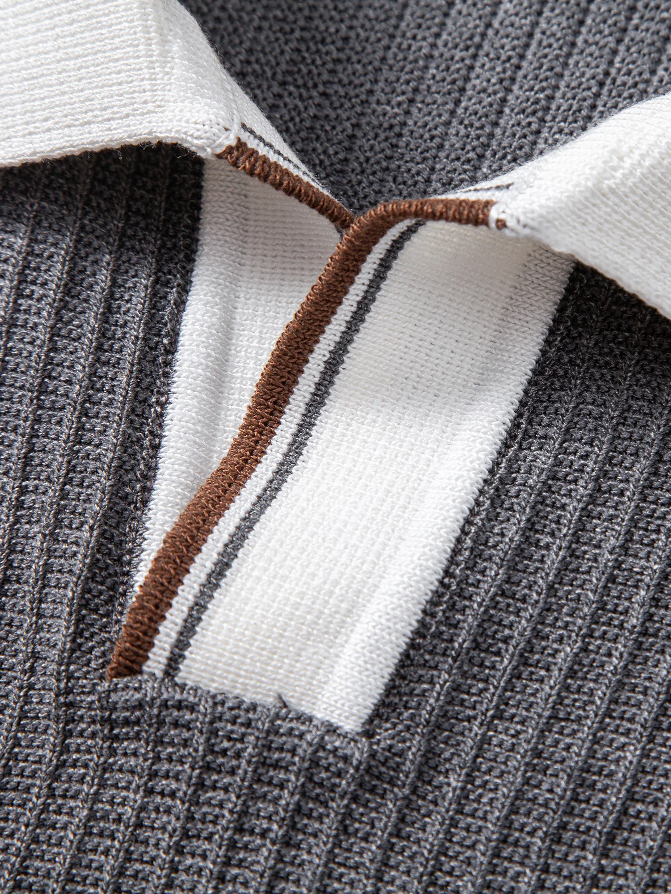Contrast Trim Waffle Johnny Collar Knit Polo - Image 10
