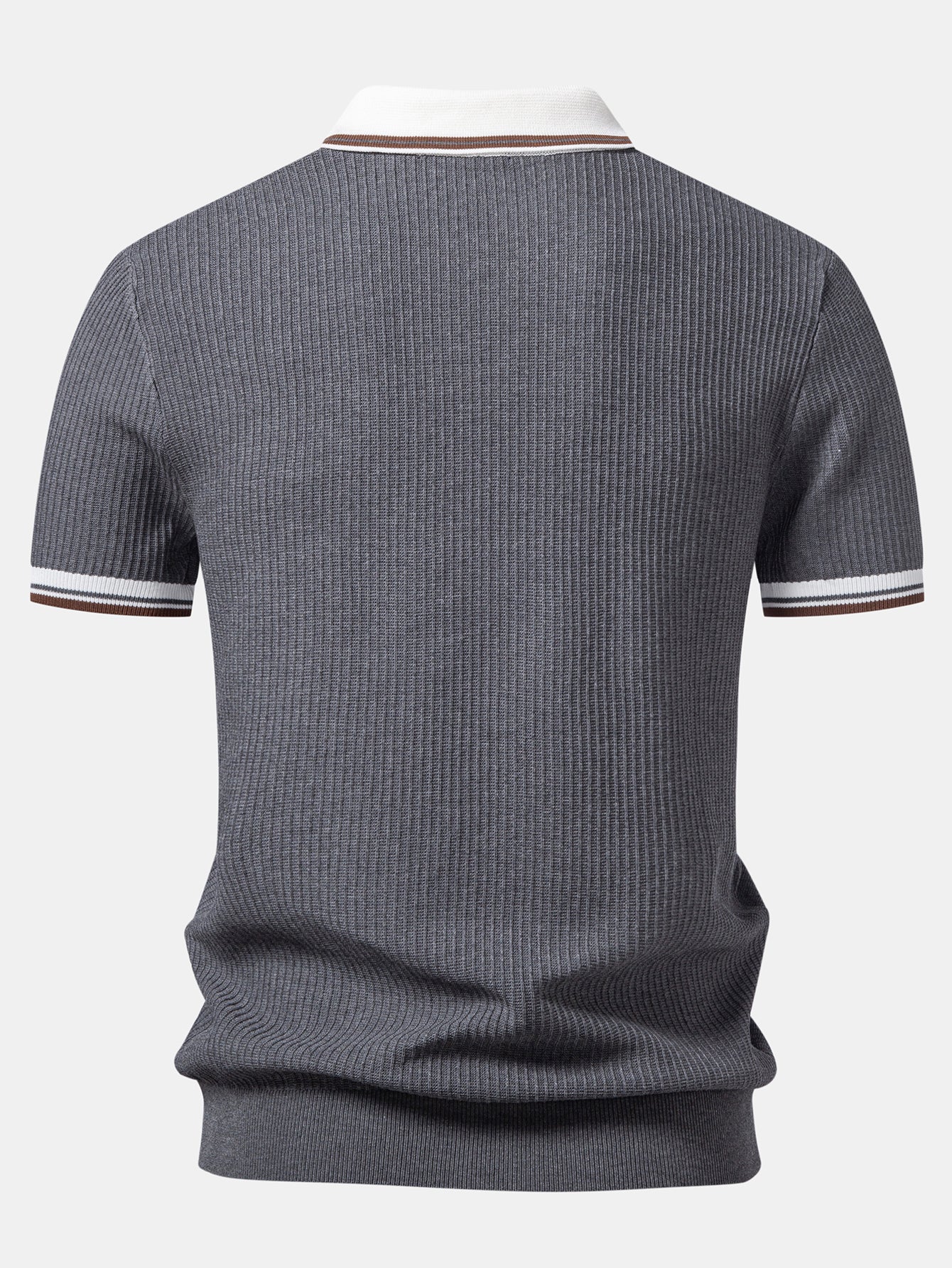 Contrast Trim Waffle Johnny Collar Knit Polo - Image 2