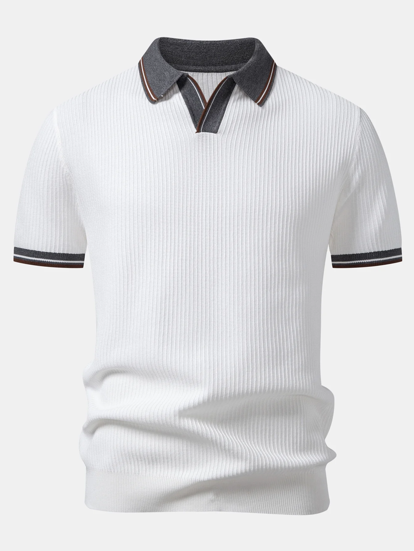 Contrast Trim Waffle Johnny Collar Knit Polo - Image 3