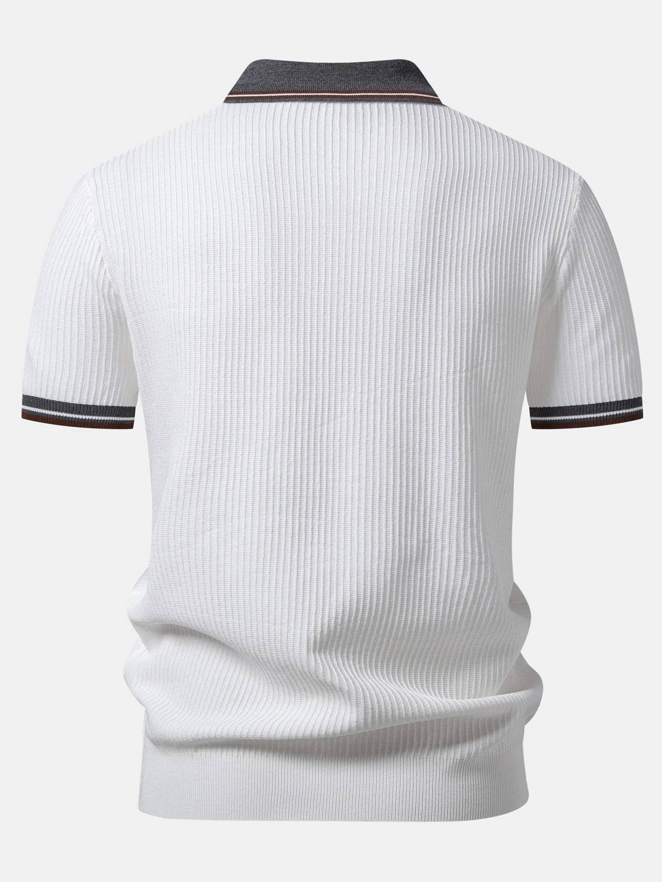 Contrast Trim Waffle Johnny Collar Knit Polo - Image 4