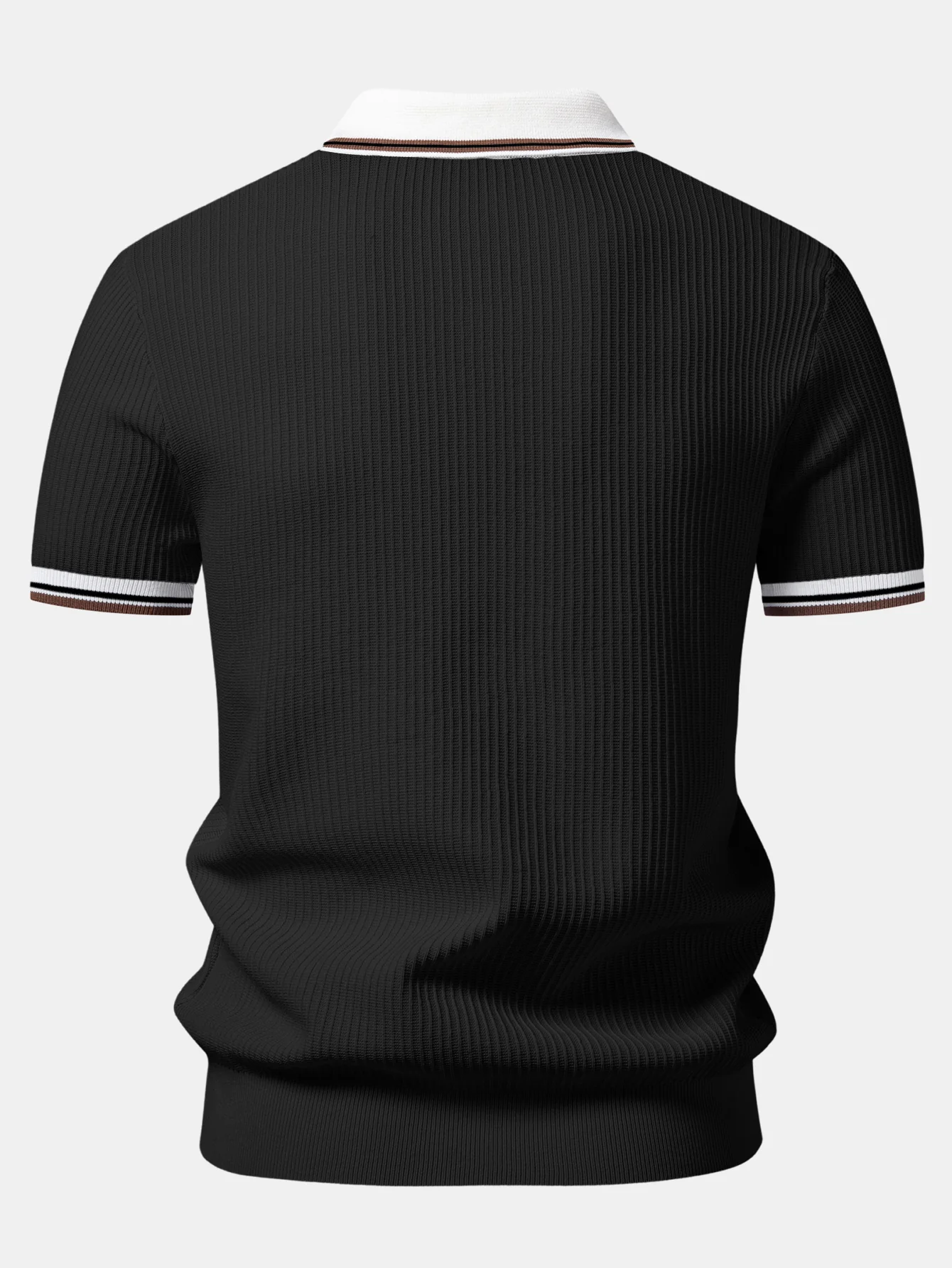 Contrast Trim Waffle Johnny Collar Knit Polo - Image 6