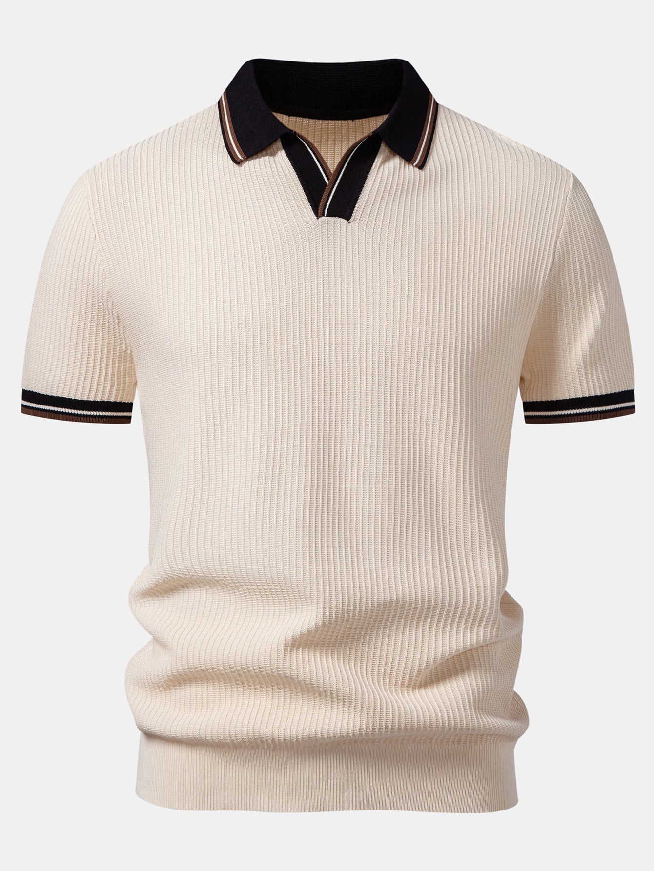 Contrast Trim Waffle Johnny Collar Knit Polo - Image 7