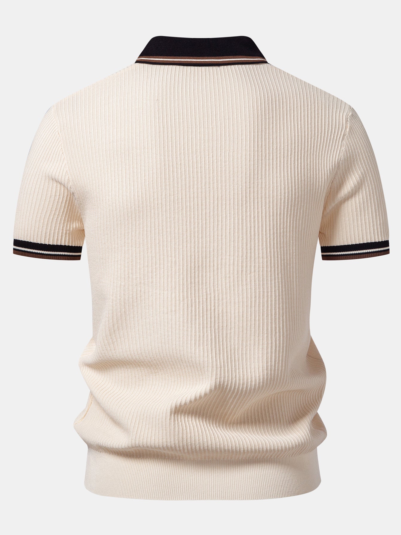 Contrast Trim Waffle Johnny Collar Knit Polo - Image 8
