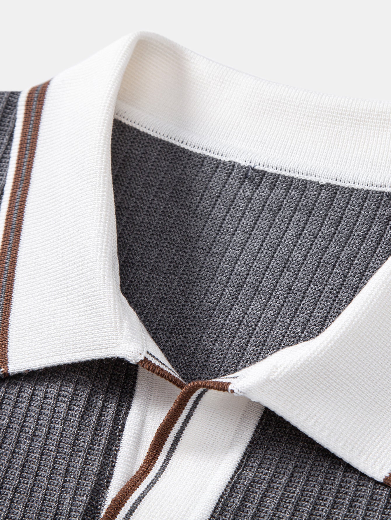 Contrast Trim Waffle Johnny Collar Knit Polo - Image 9