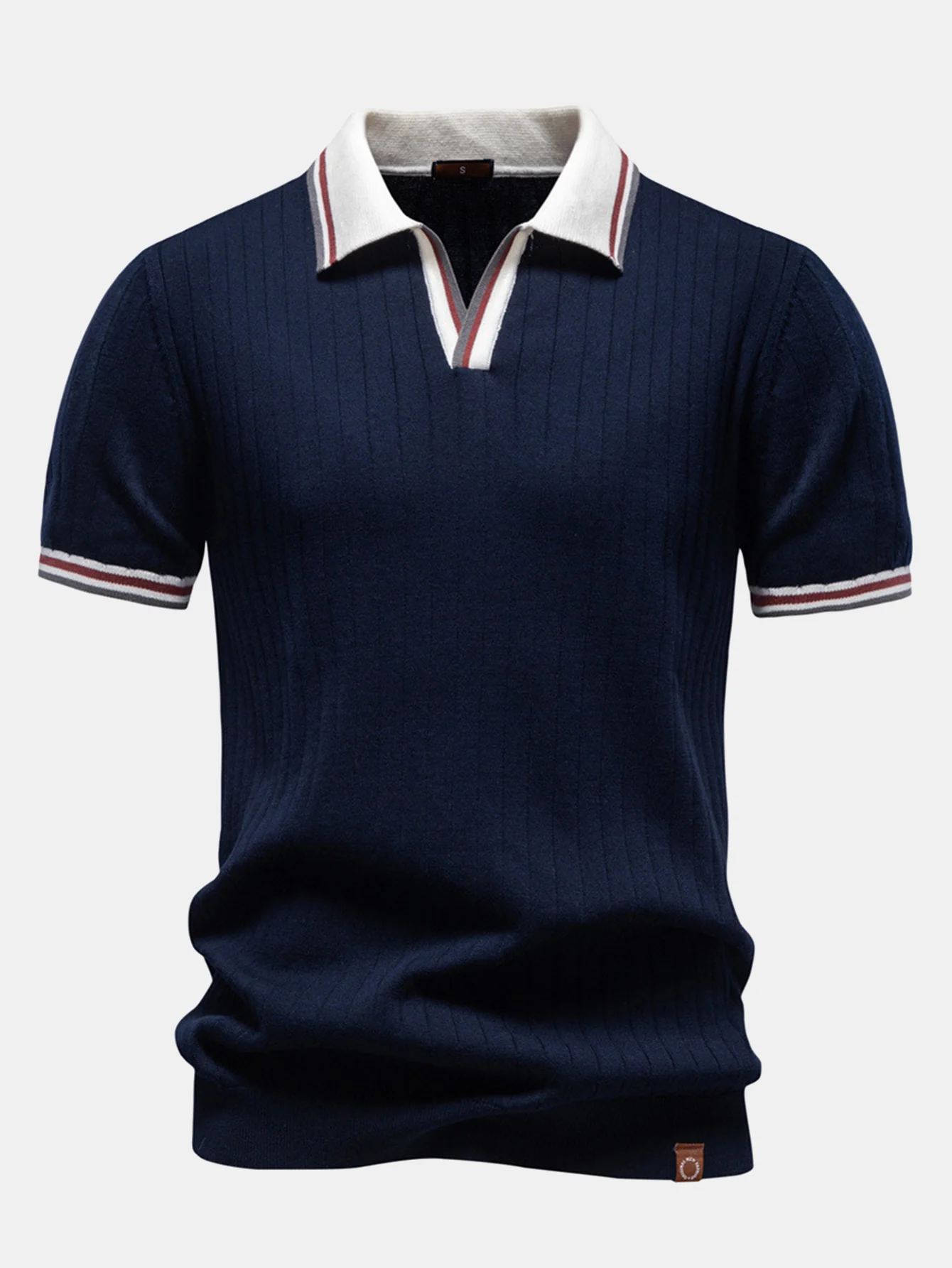 Contrast Trim Johnny Collar Polo - Image 5