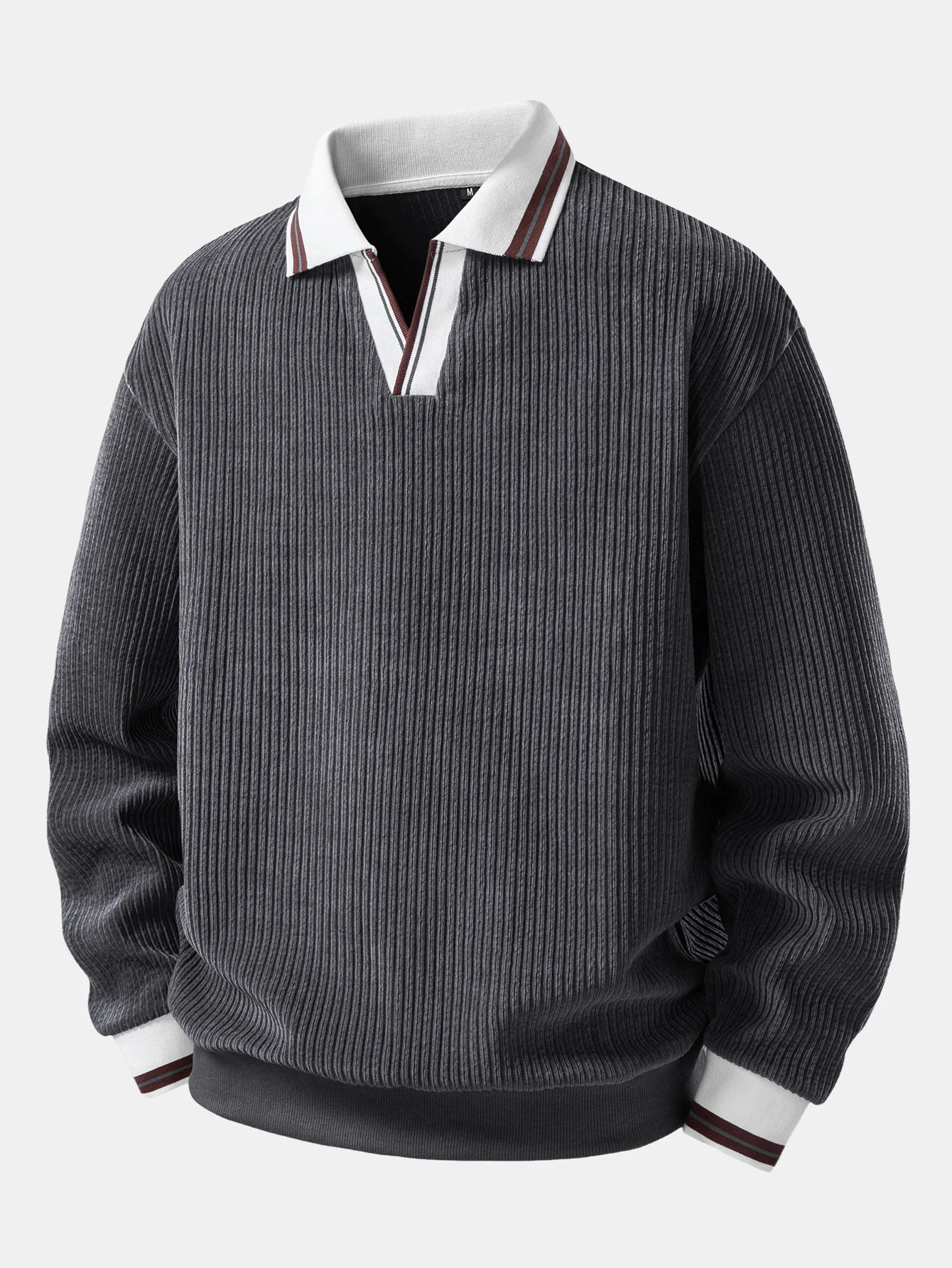 Contrast Trim Johnny Collar Polo Sweatshirt - Image 11