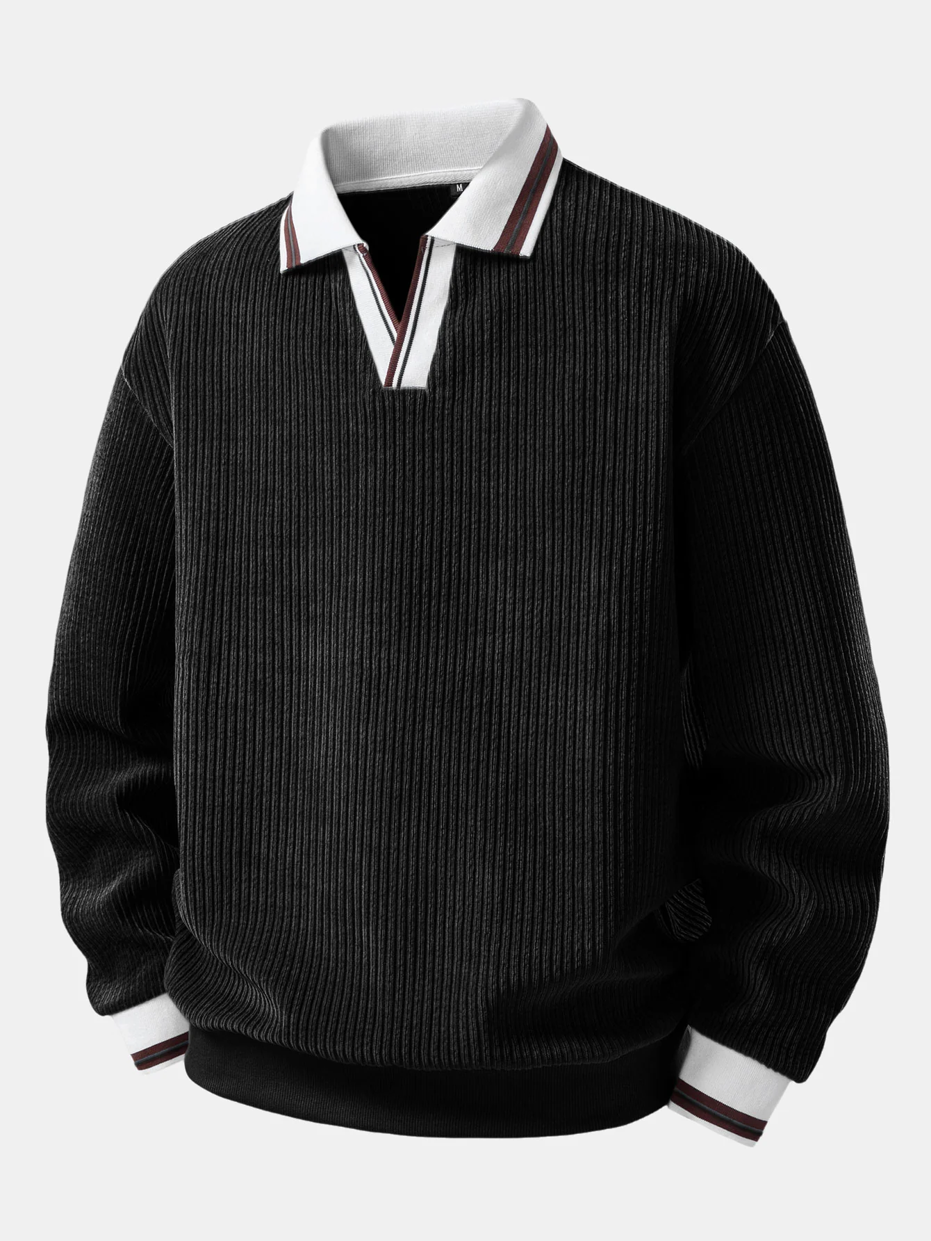 Contrast Trim Johnny Collar Polo Sweatshirt - Image 3