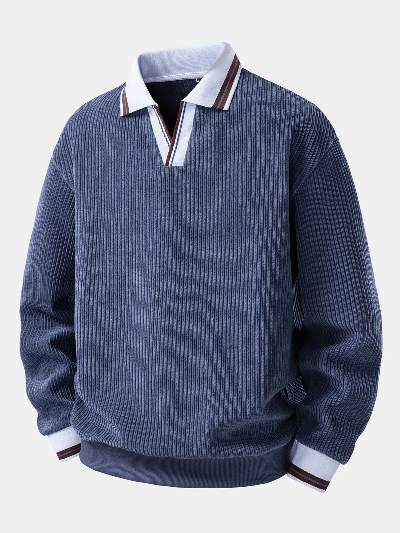 Contrast Trim Johnny Collar Polo Sweatshirt - Image 5