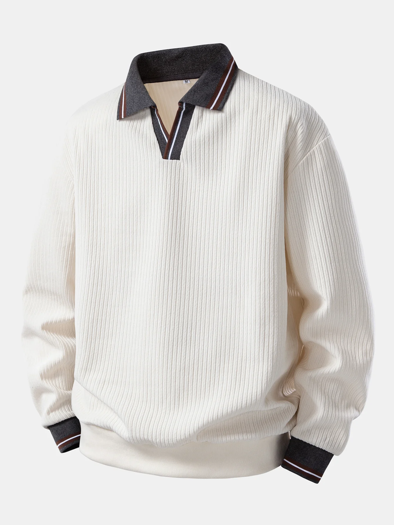 Contrast Trim Johnny Collar Polo Sweatshirt - Image 7
