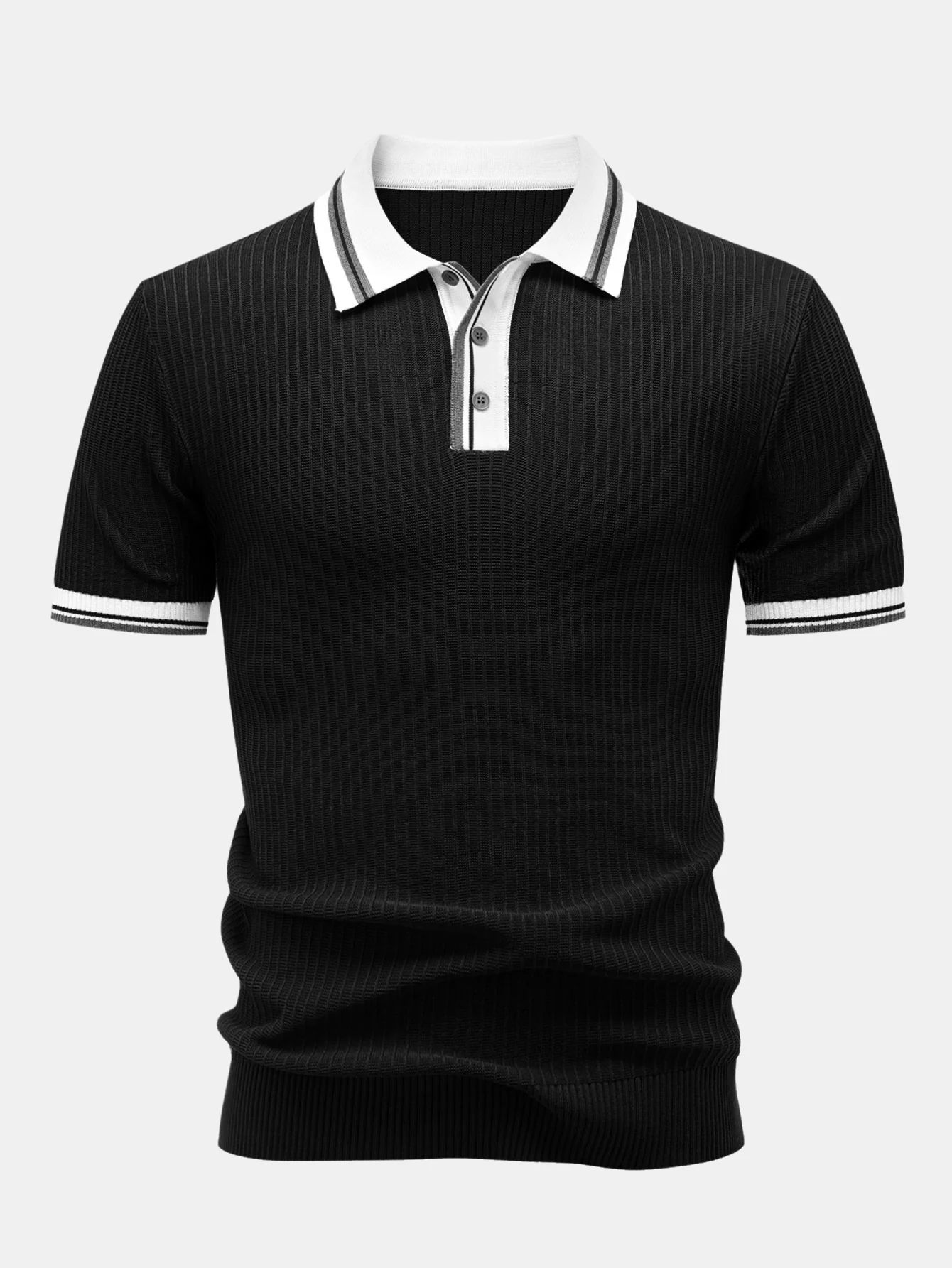 Contrast Trim Knit Polo Shirt & Slim Fit Tapered Trousers - Image 10