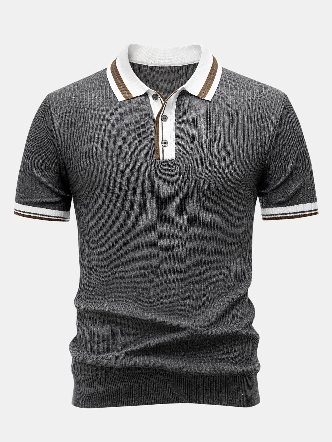 Contrast Trim Knit Polo Shirt & Slim Fit Tapered Trousers - Image 14