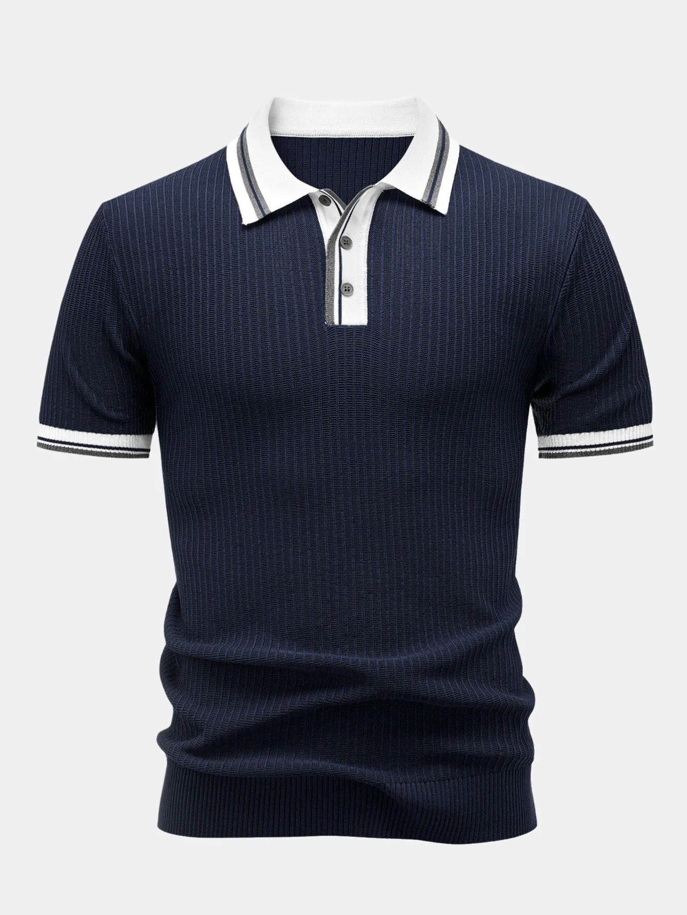 Contrast Trim Knit Polo Shirt & Slim Fit Tapered Trousers - Image 8
