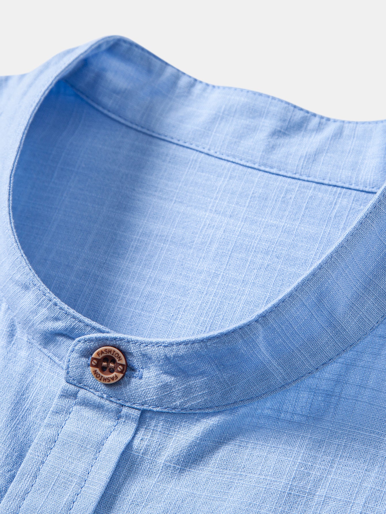 Contrast Trim Linen Look Stand Collar Shirt - Image 10