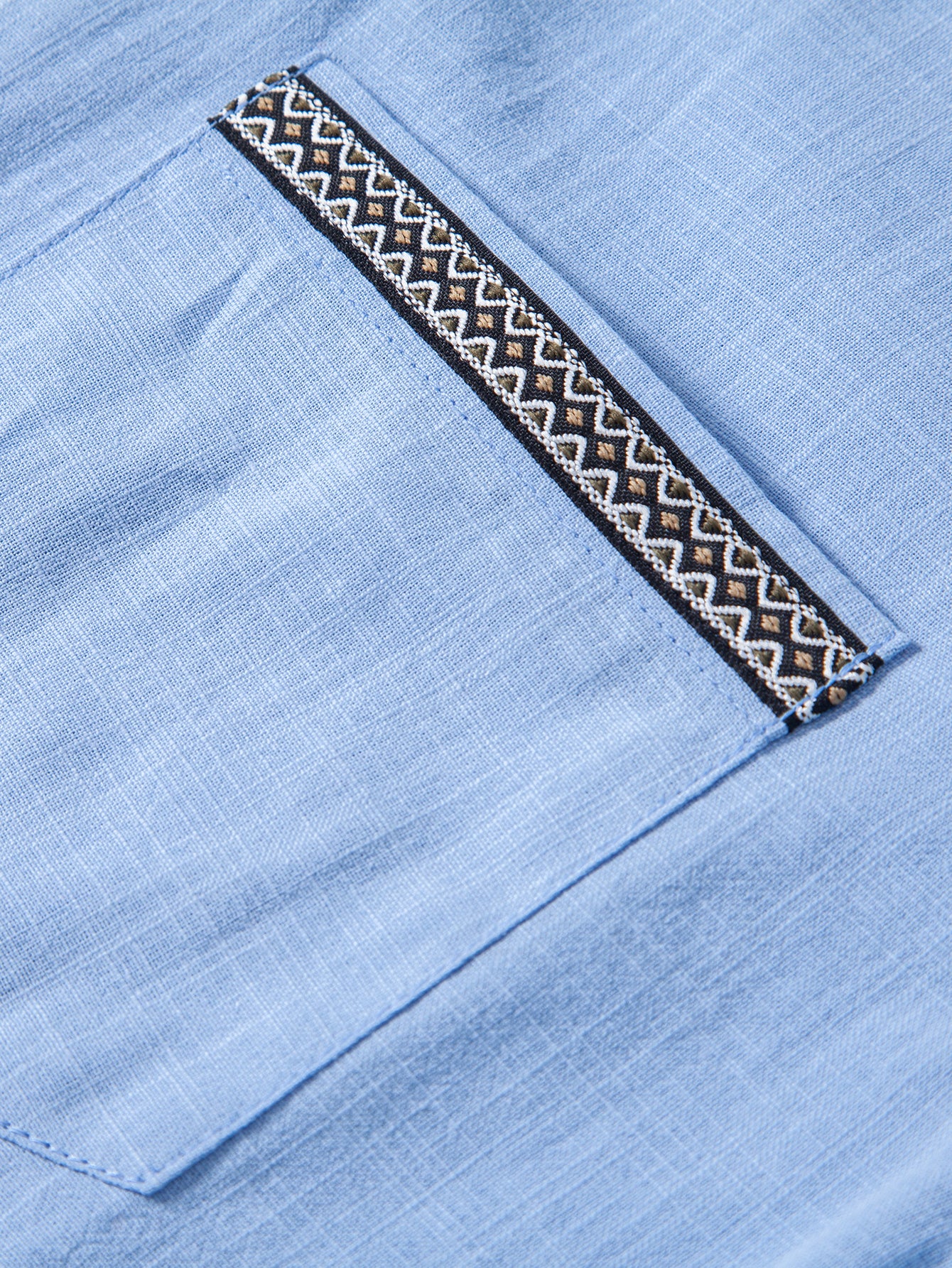 Contrast Trim Linen Look Stand Collar Shirt - Image 13