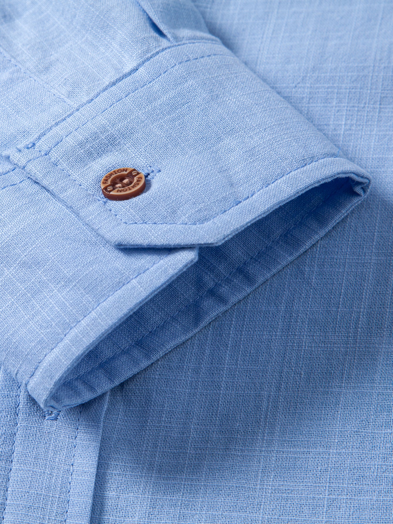 Contrast Trim Linen Look Stand Collar Shirt - Image 14