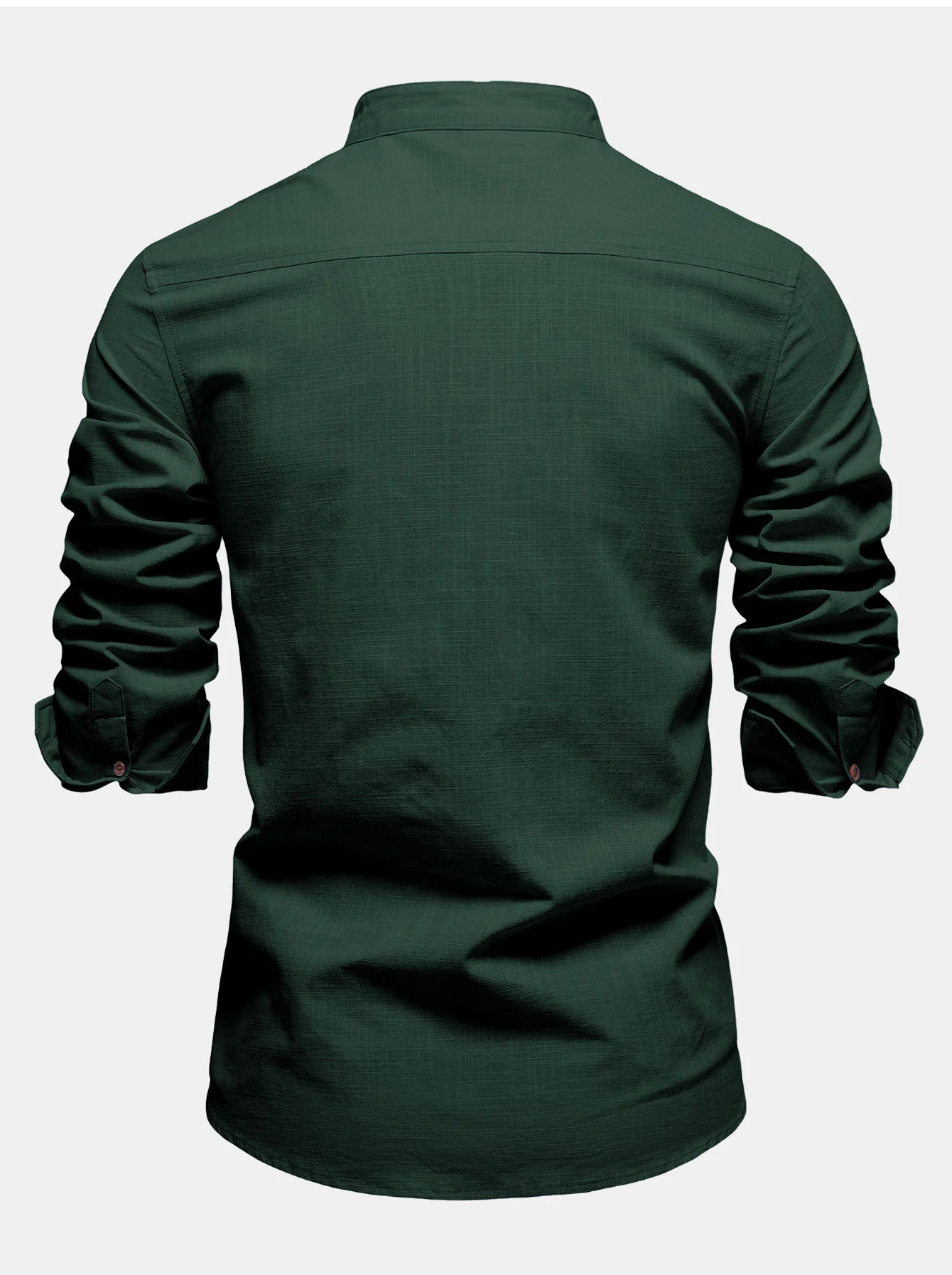 Contrast Trim Linen Look Stand Collar Shirt - Image 6
