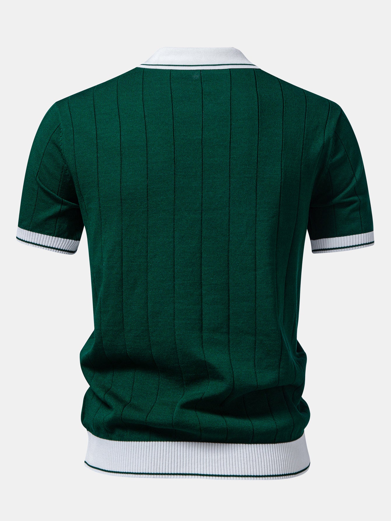 Contrast Trim Ribbed Johnny Collar Knit Polo & Straight Leg Ribbed Pants - Image 10