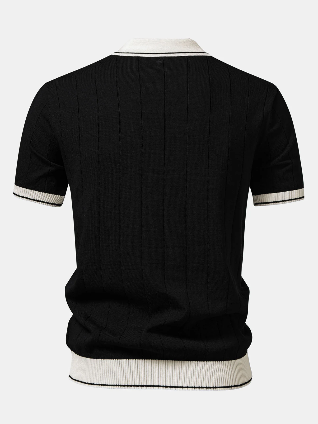 Contrast Trim Ribbed Johnny Collar Knit Polo & Straight Leg Ribbed Pants - Image 12
