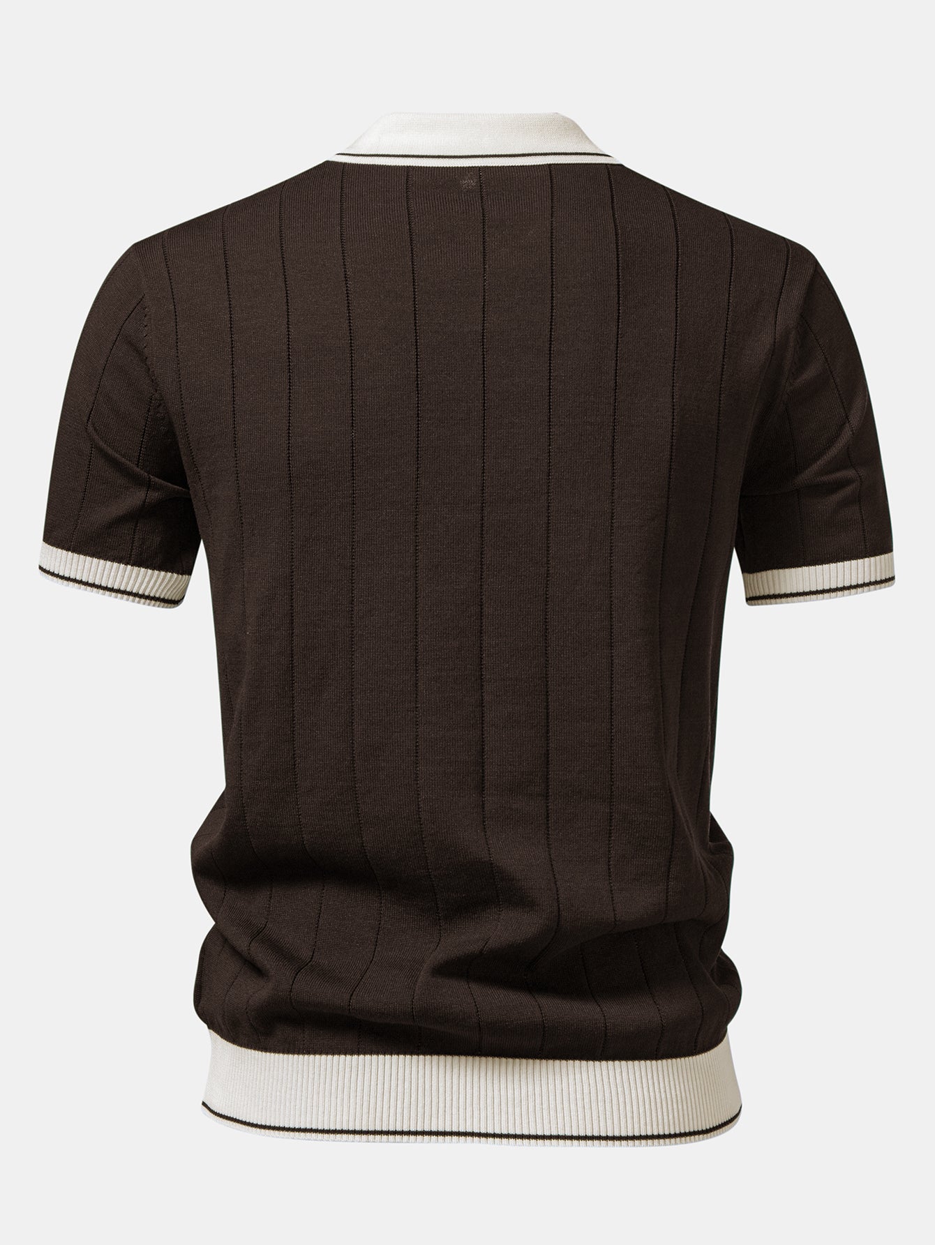 Contrast Trim Ribbed Johnny Collar Knit Polo & Slim Fit Tapered Trousers - Image 16