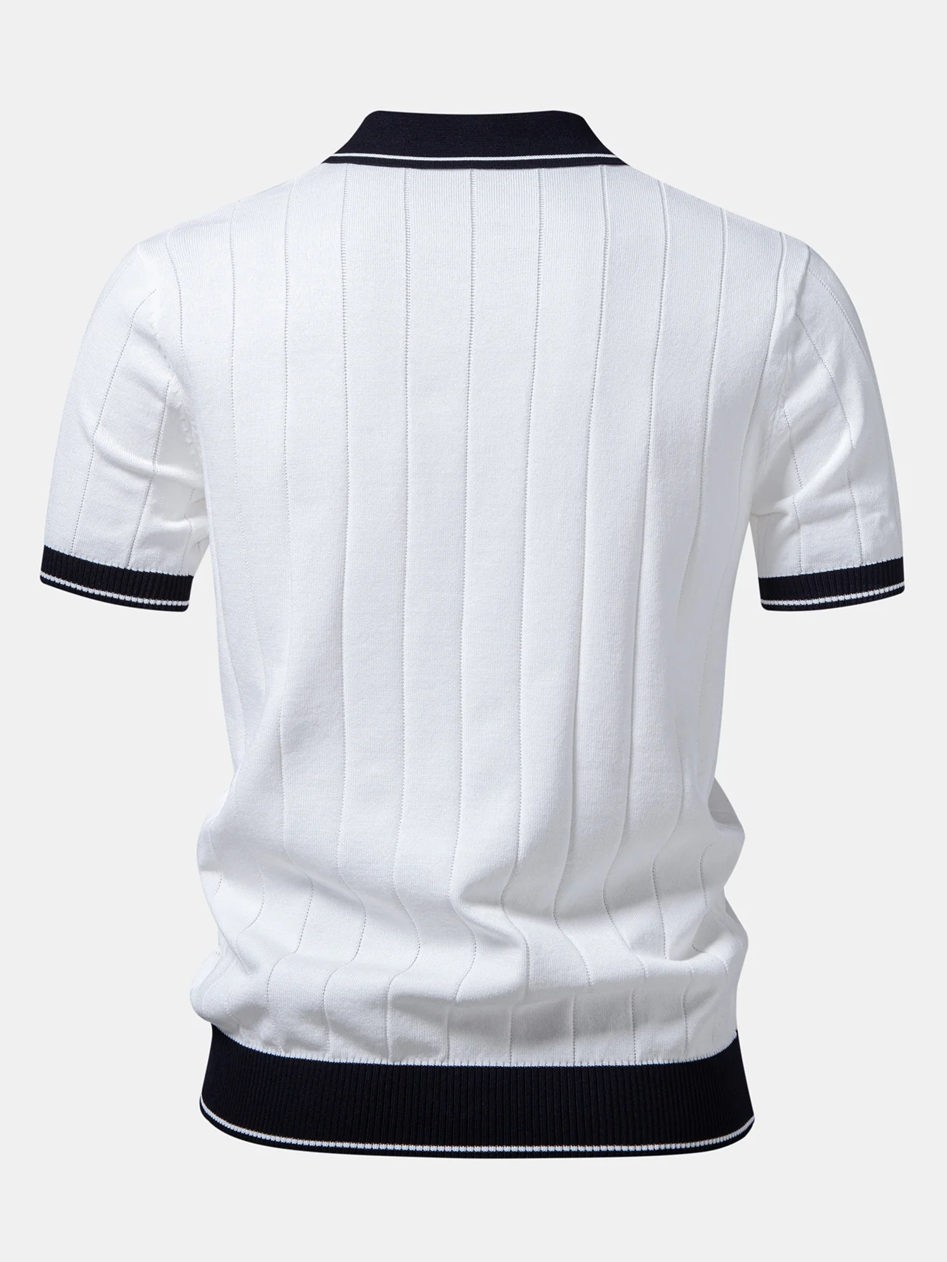 Contrast Trim Ribbed Johnny Collar Knit Polo & Straight Leg Ribbed Pants - Image 6